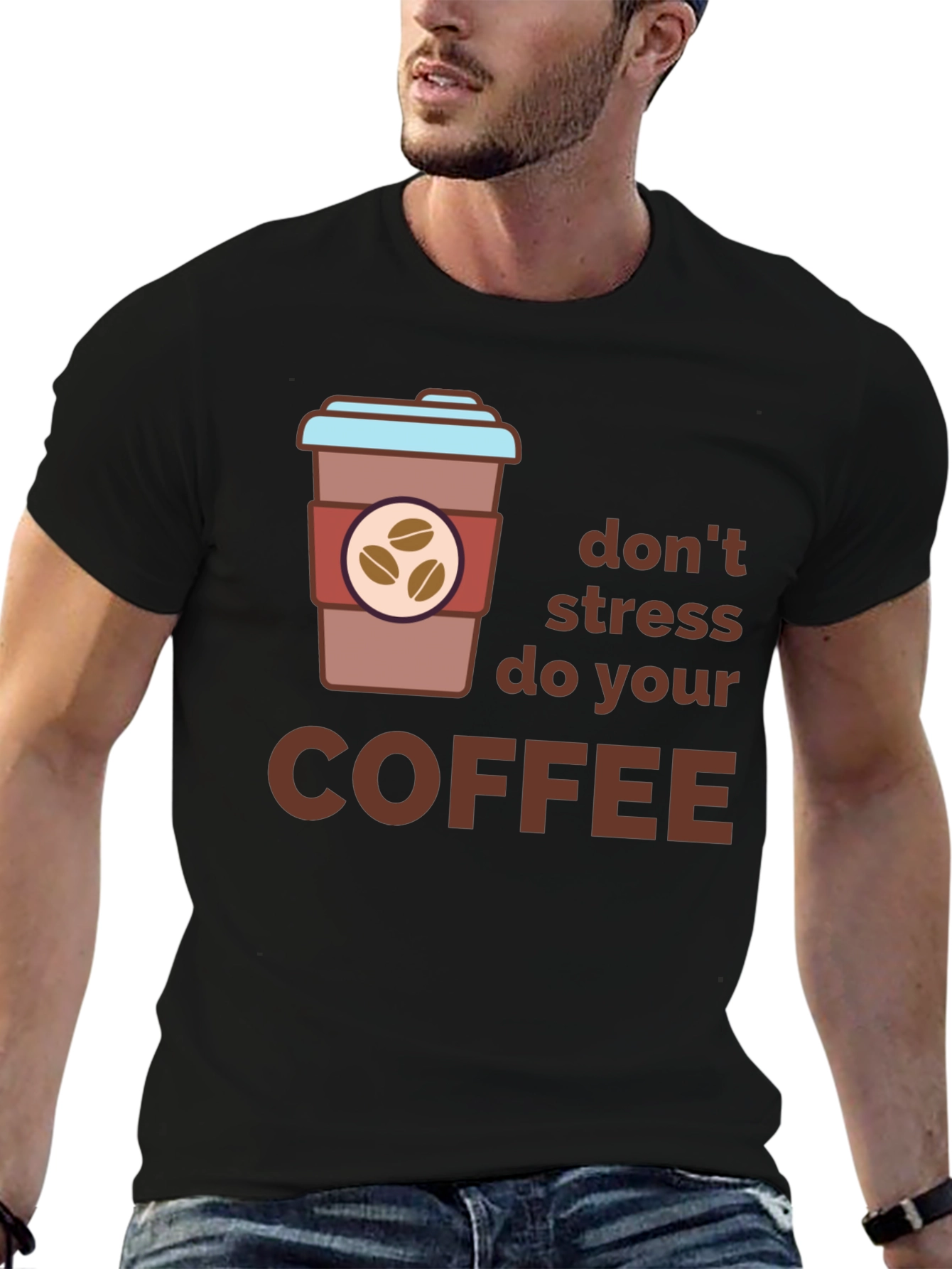 Black Don't Stress Do Coffee Black T-Shirt view 6
