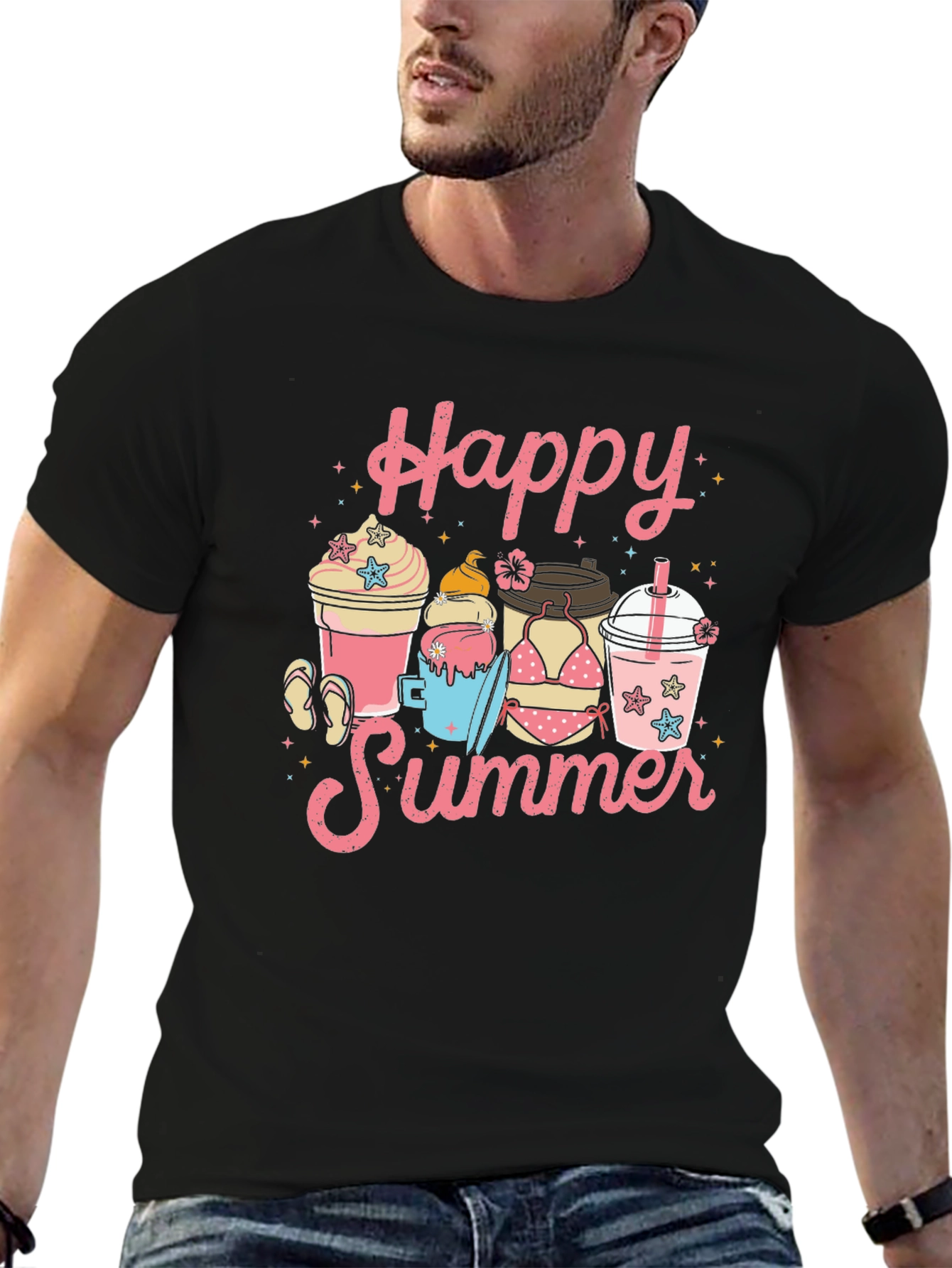 Black Happy Summer Graphic T-Shirt view 6