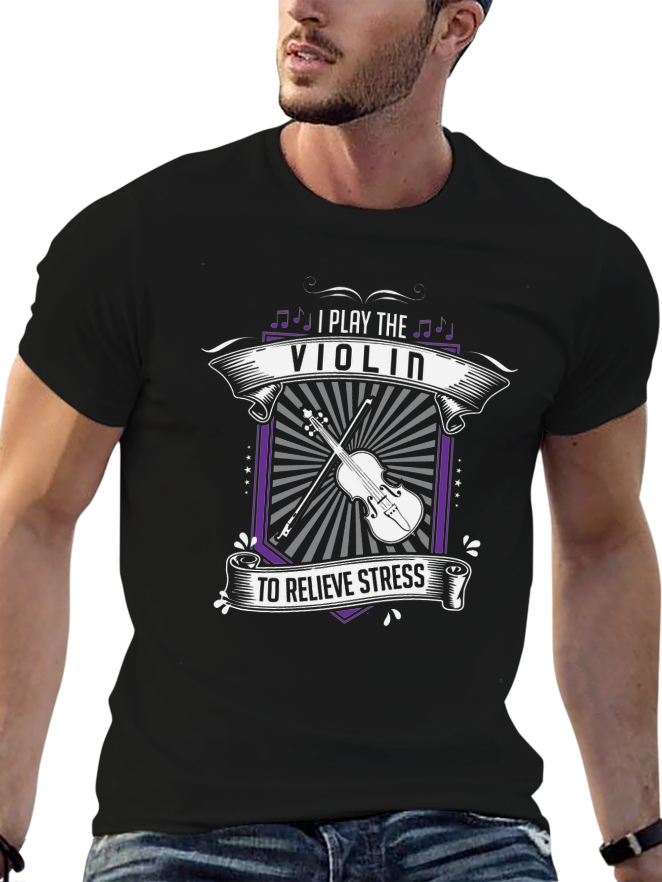 I Play the Violin to Relieve Stress Black T-Shirt - 6