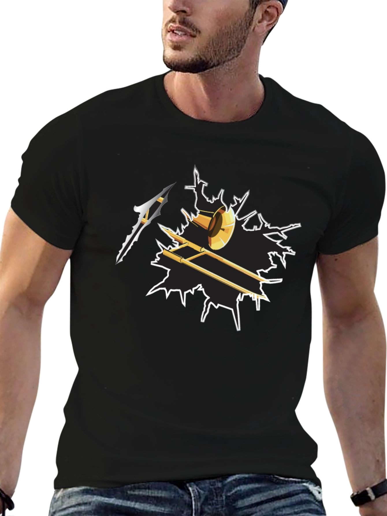 Black Trombone T-Shirt - Musician Gift view 6