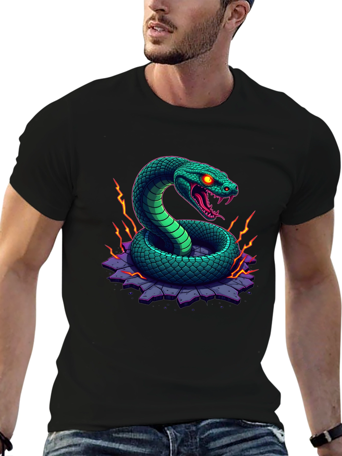 Black Men's Black Snake Graphic Tee view 6