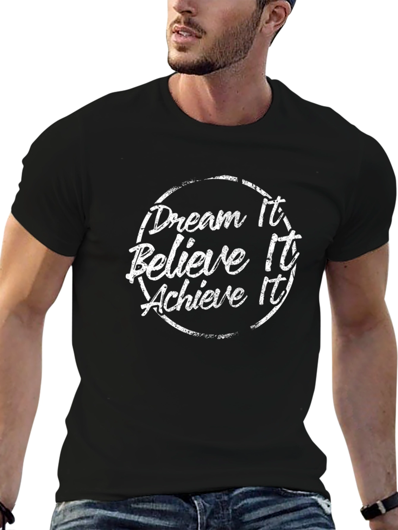 Black Dream Believe Achieve Black Graphic Tee view 6