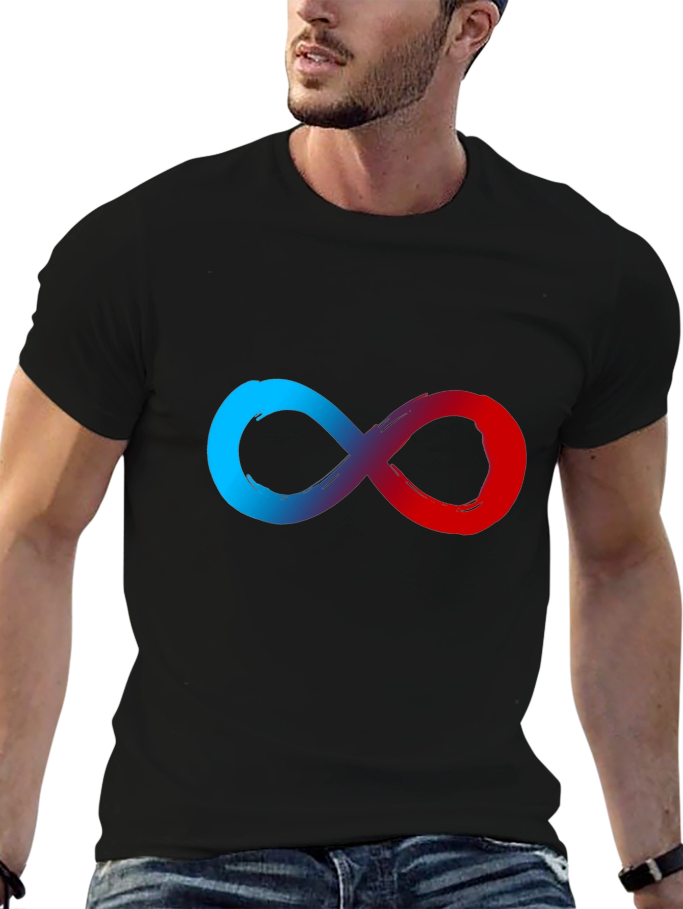 Black Infinity Symbol Graphic Tee - Soft Black Cotton Blend view 6