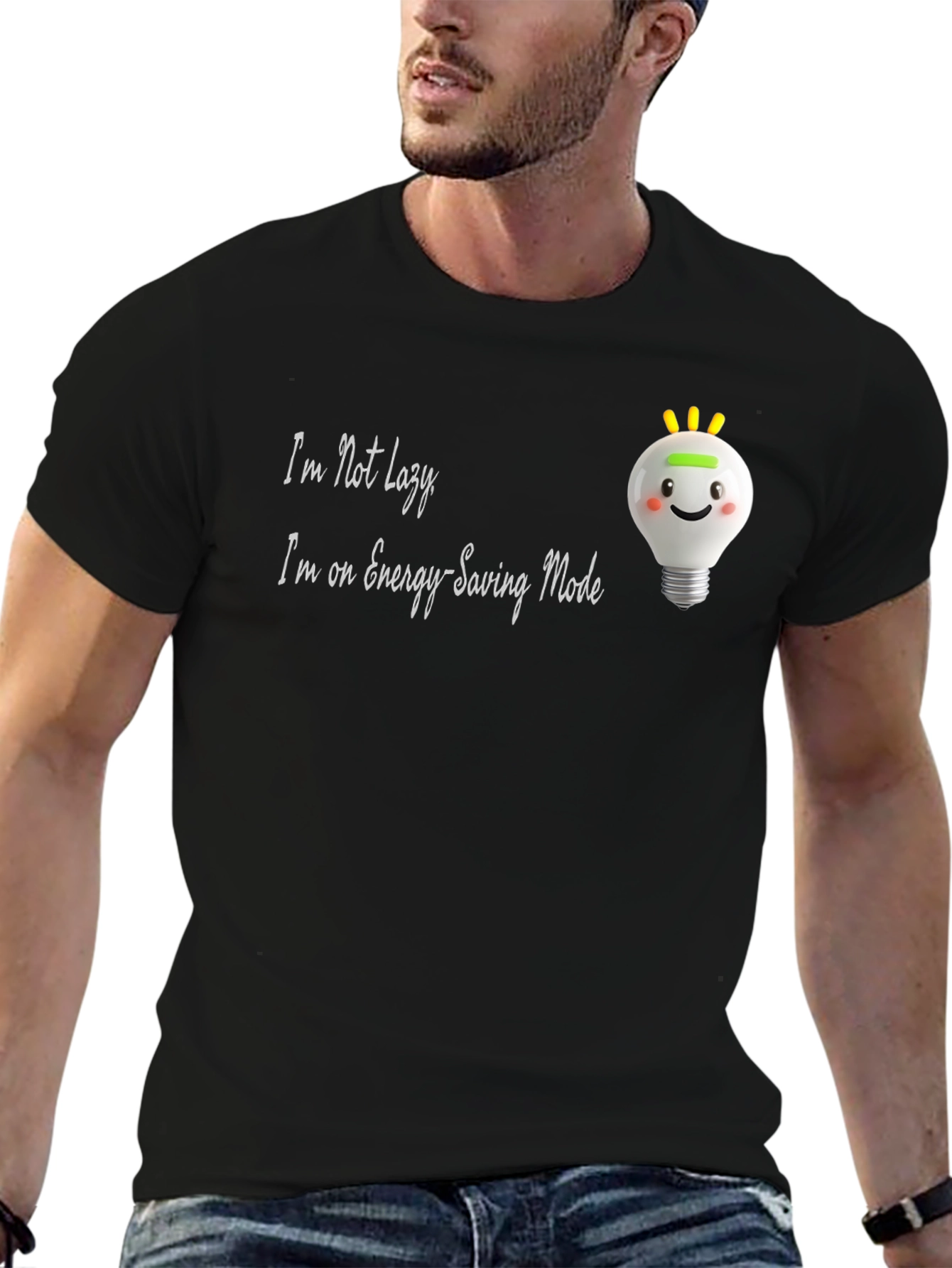 Black Funny Energy Saving Mode Graphic Tee view 6