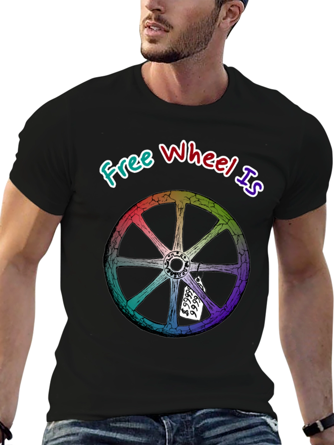 Black Free Wheel Is Priceless Graphic T-Shirt view 6