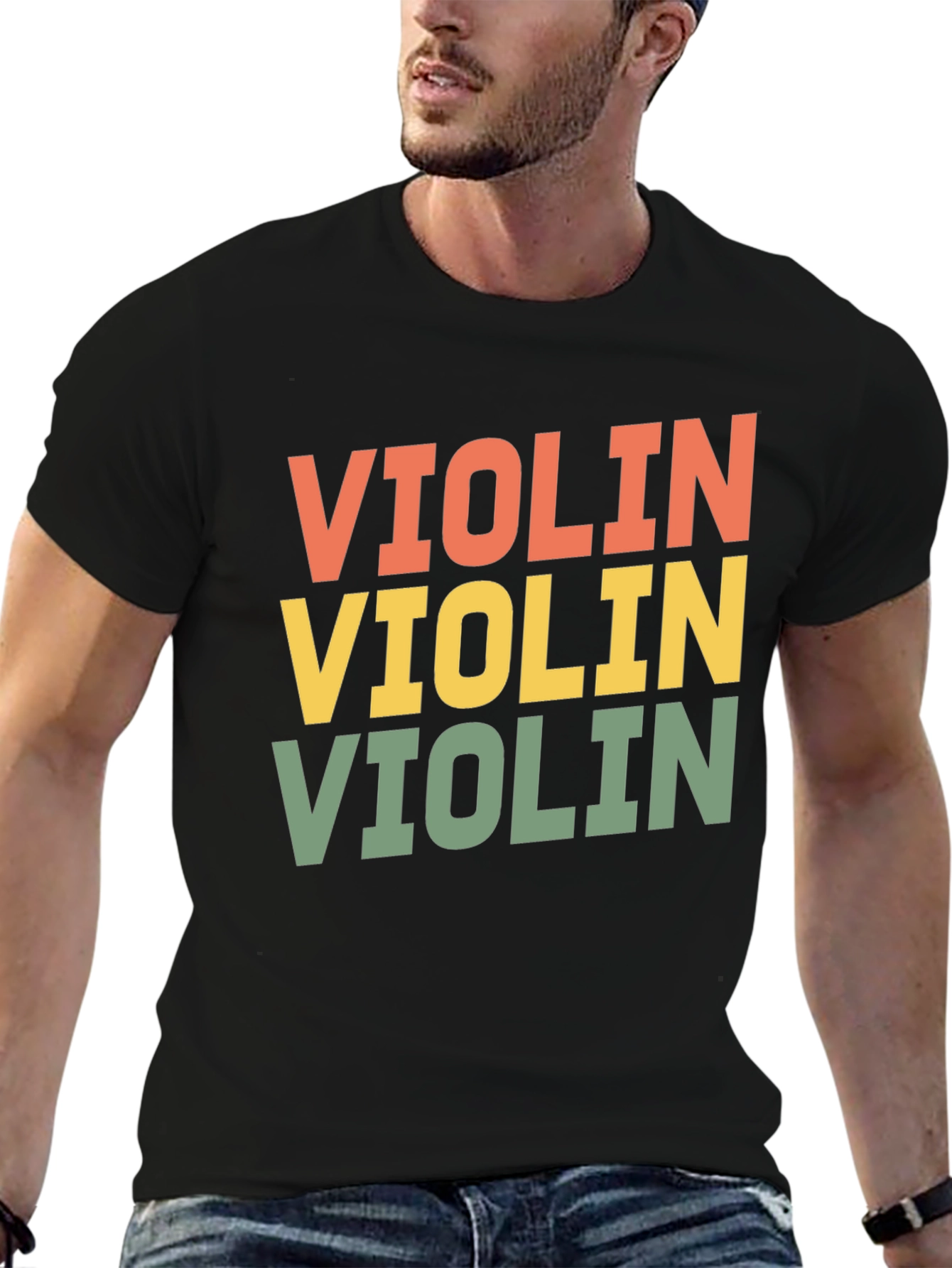 Black Retro Violin Graphic Tee view 6