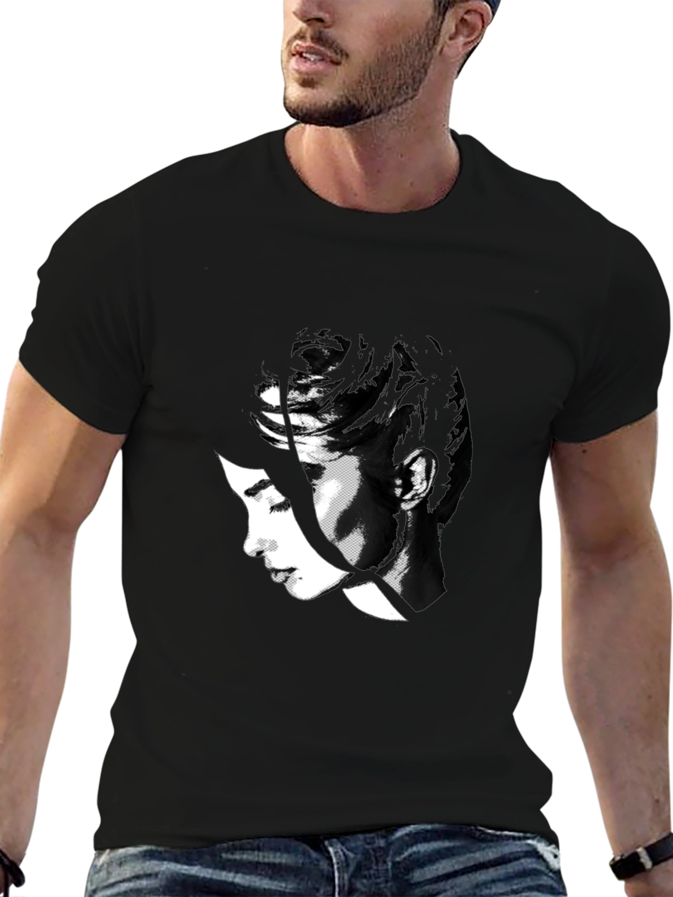 Black Abstract Black T-Shirt with Woman's Face Design view 6
