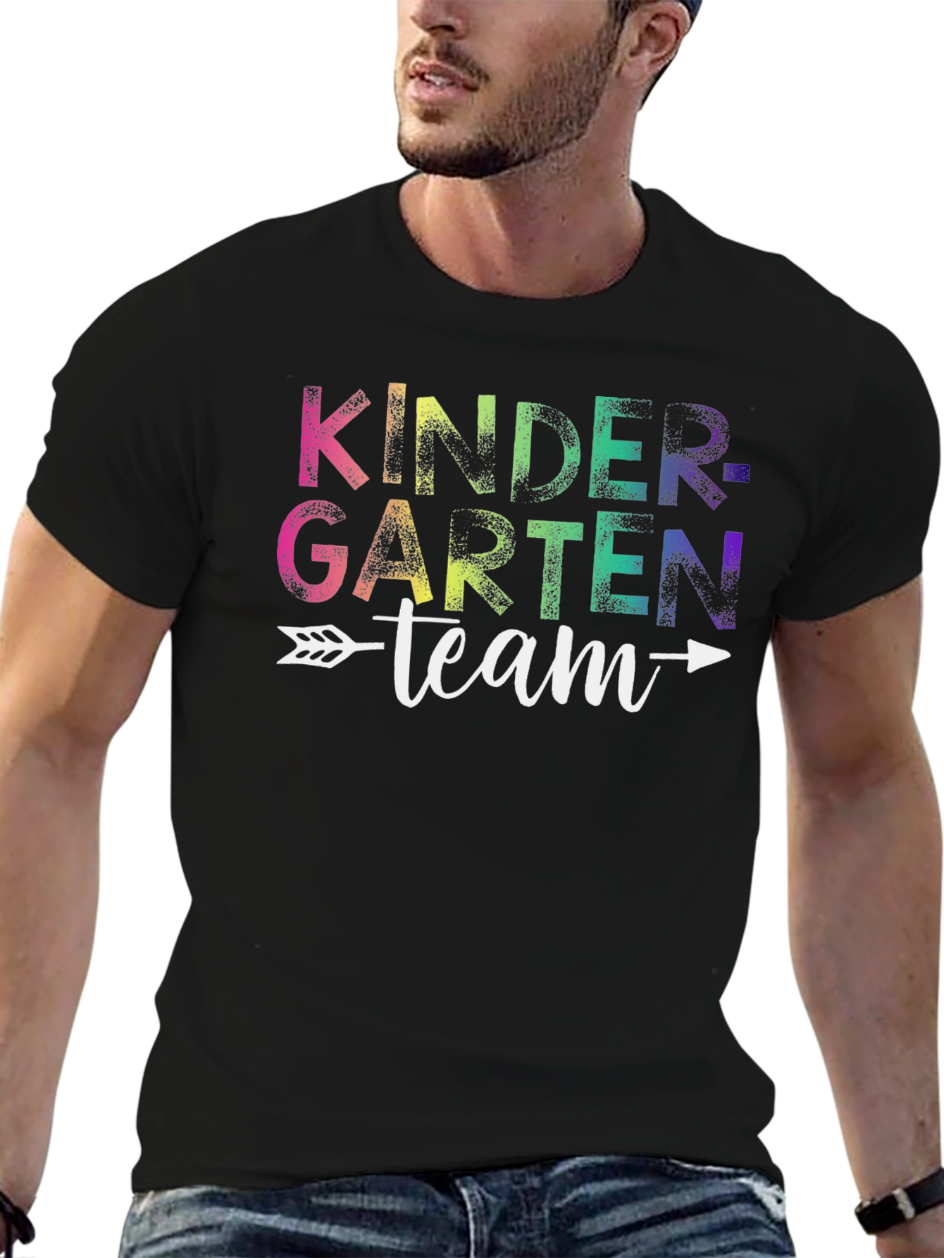 Black Kindergarten Team Rainbow Graphic T-Shirt view 6