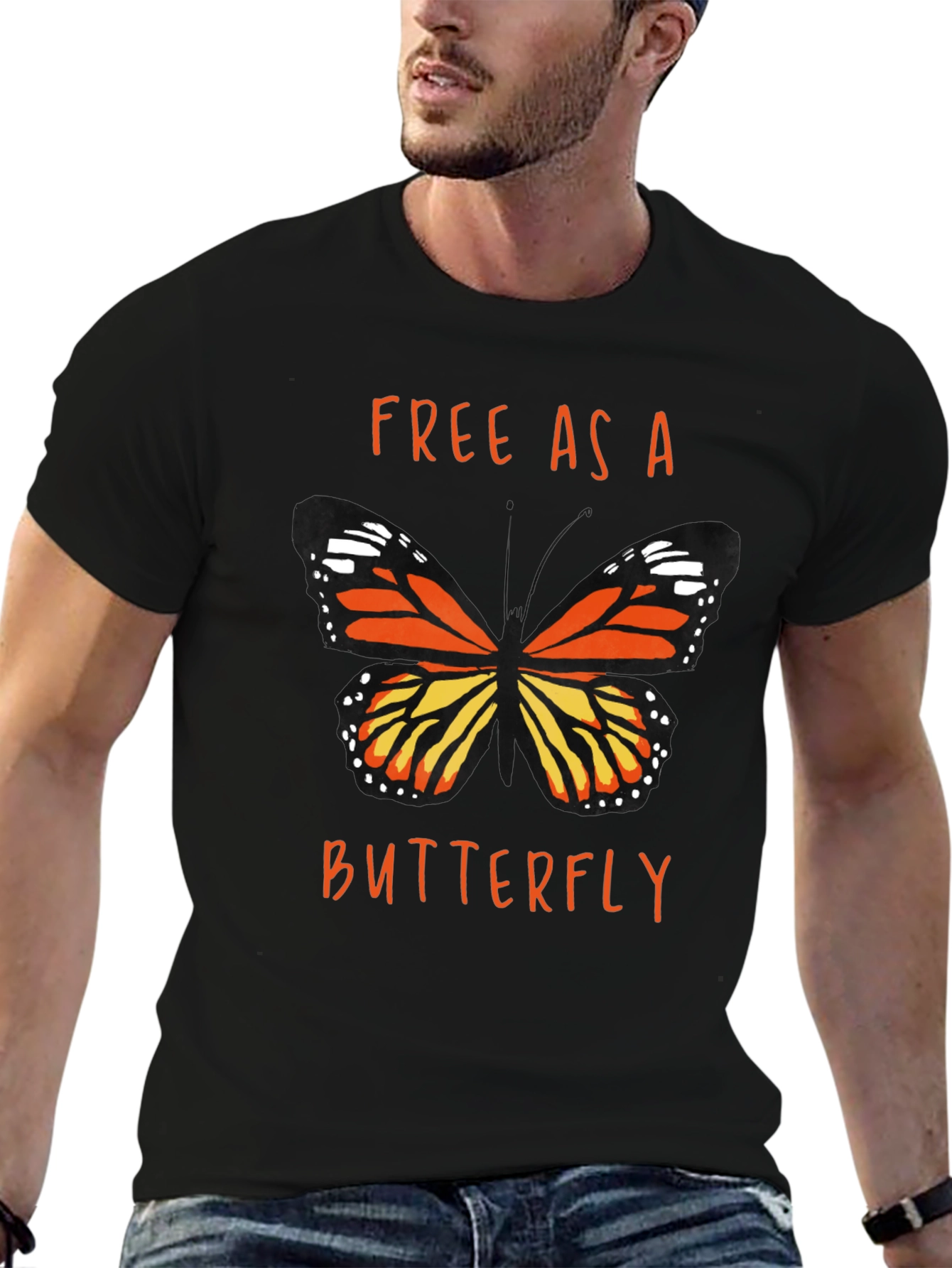 Black Free As A Butterfly Graphic T-Shirt view 6