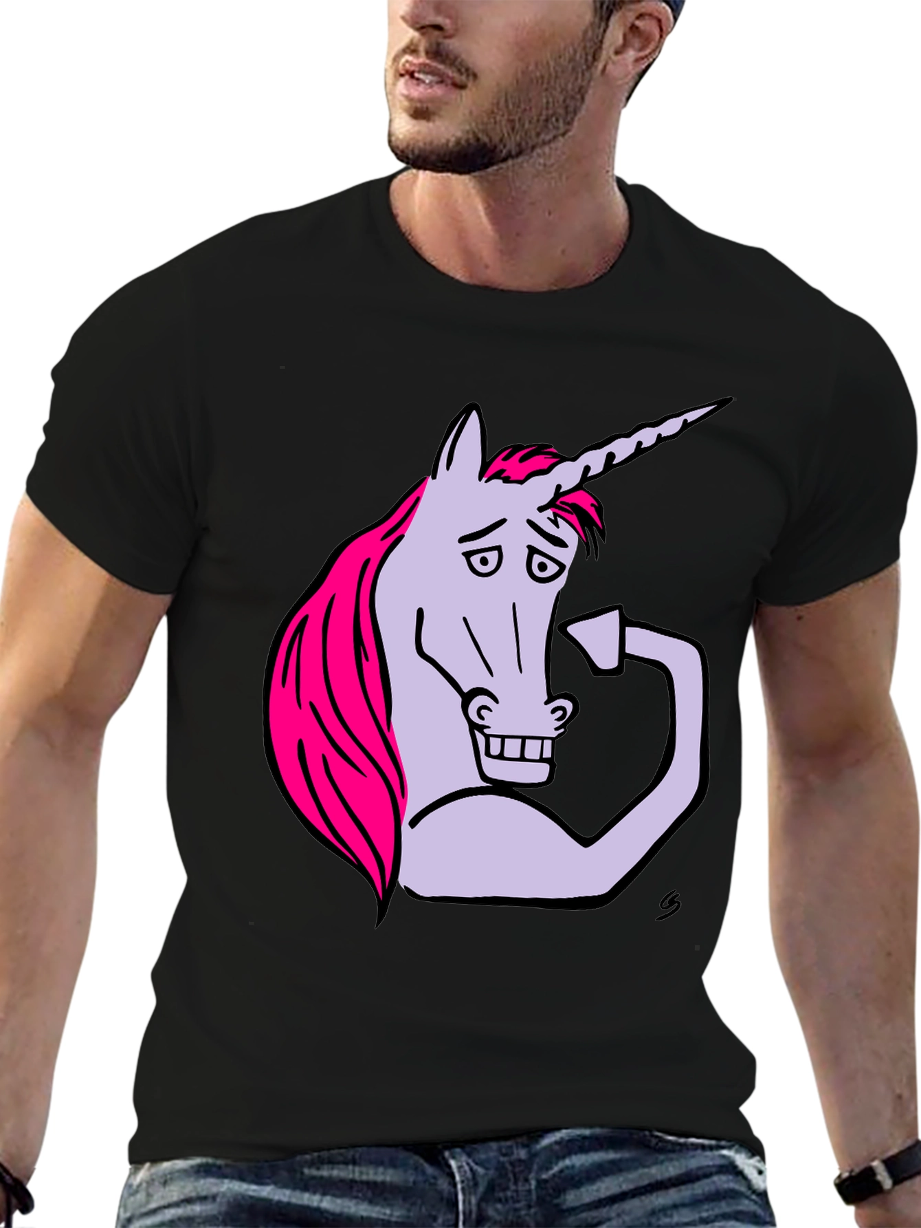 Black Funny Unicorn Flexing Bicep T-Shirt view 6