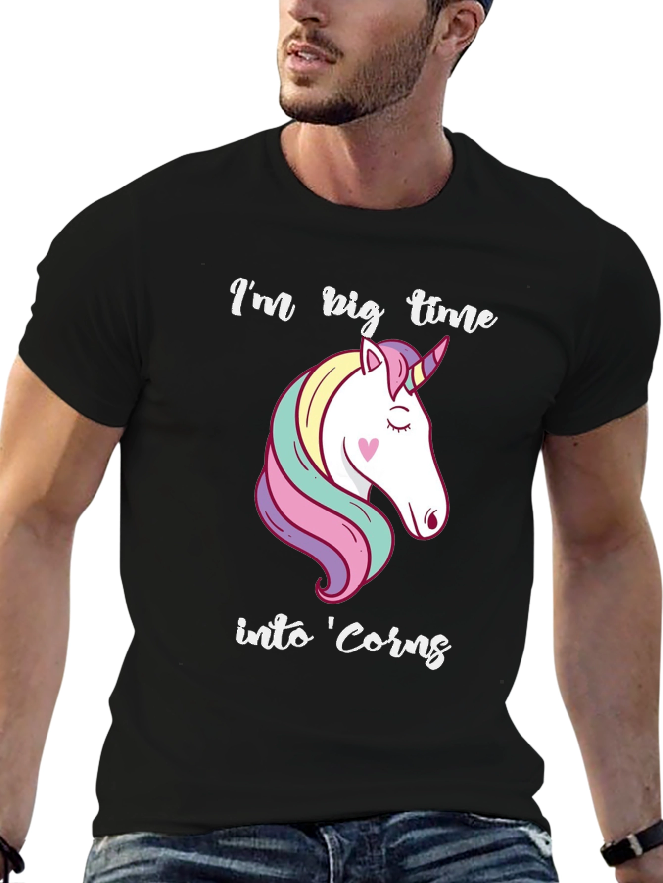 Black I'm Big Time Into 'Corns Unicorn T-Shirt view 6