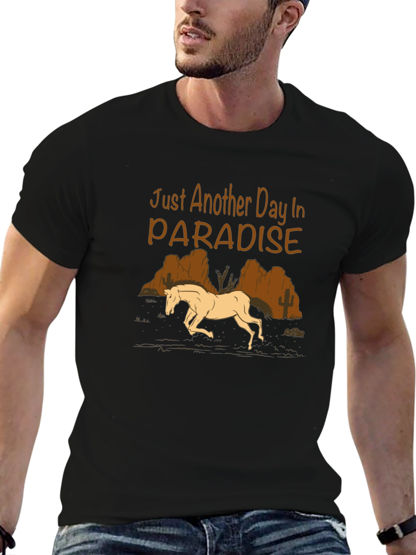 Black Paradise Horse Graphic Tee - Western Style Black T-Shirt view 6