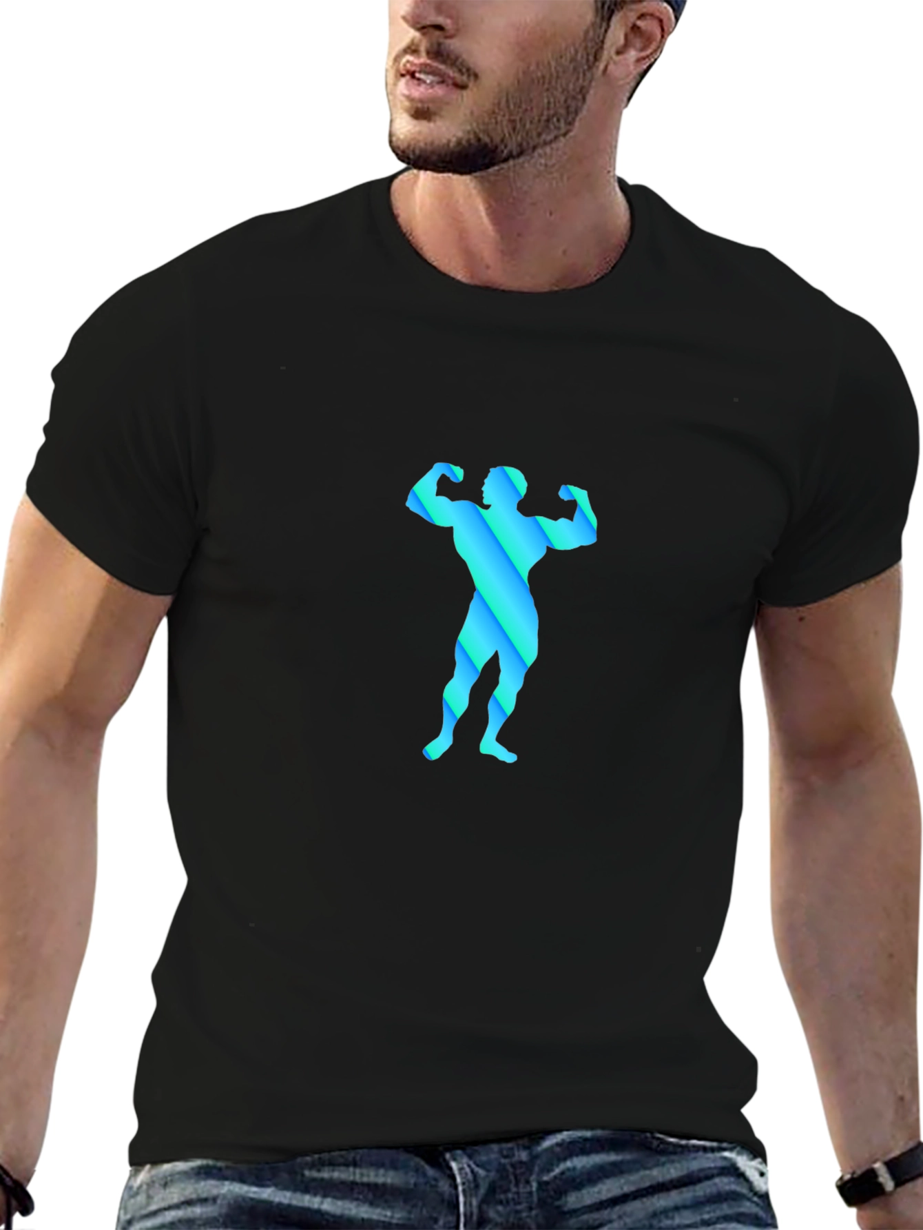 Black Bodybuilder Graphic Tee - Black Cotton Blend Shirt view 6