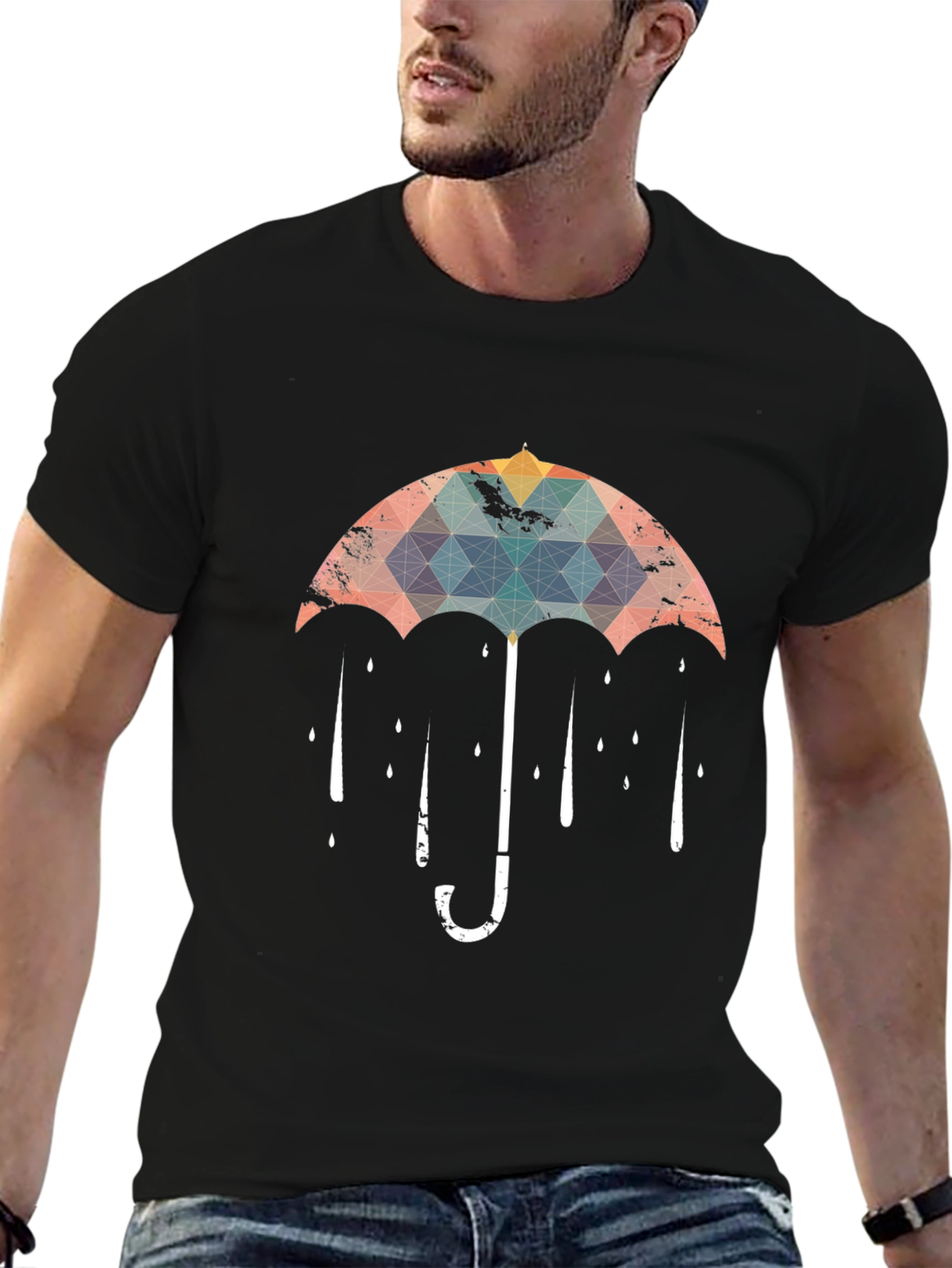 Black Geometric Umbrella Graphic T-Shirt - Black view 6