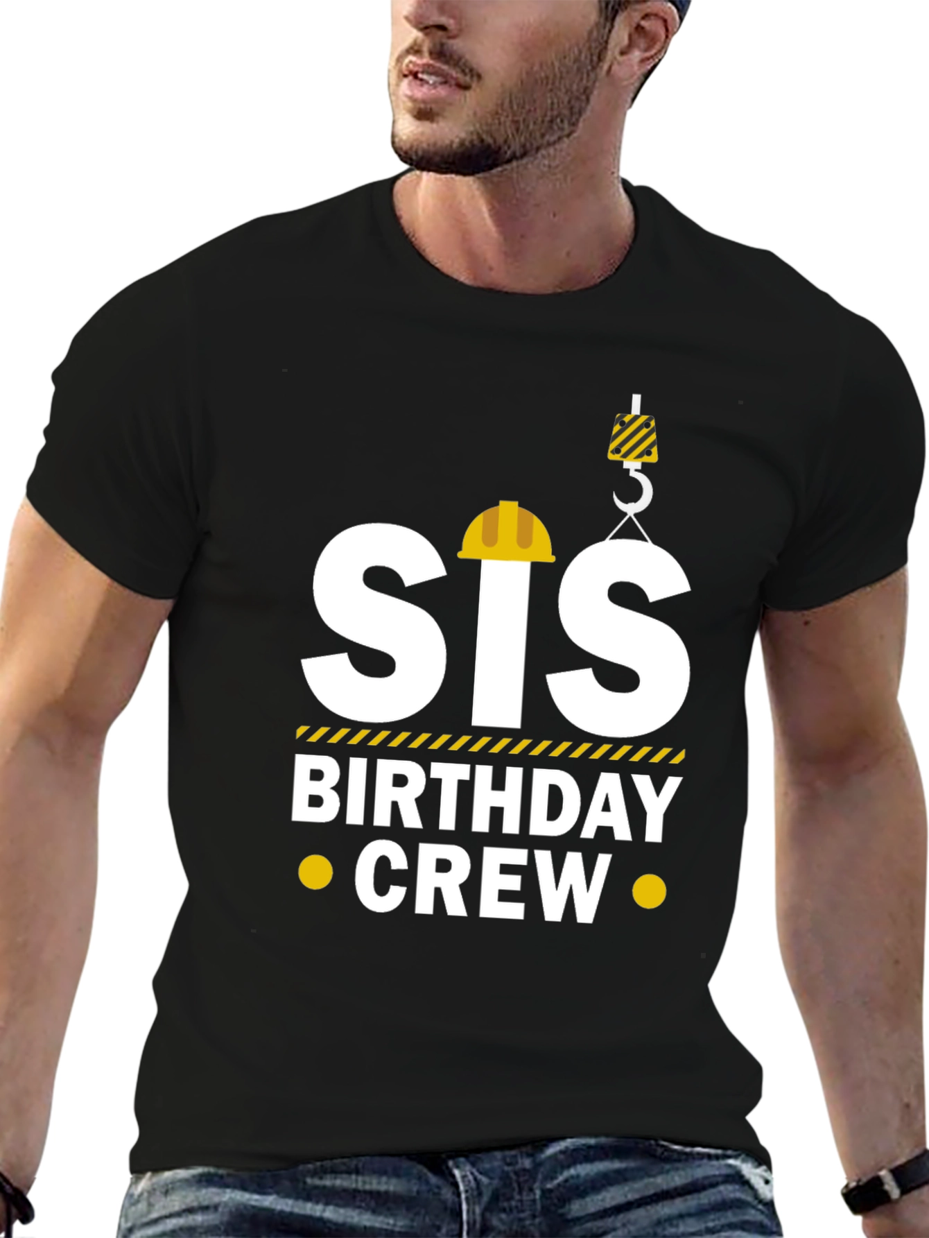 Black Sis Birthday Crew T-Shirt - Construction Theme view 6