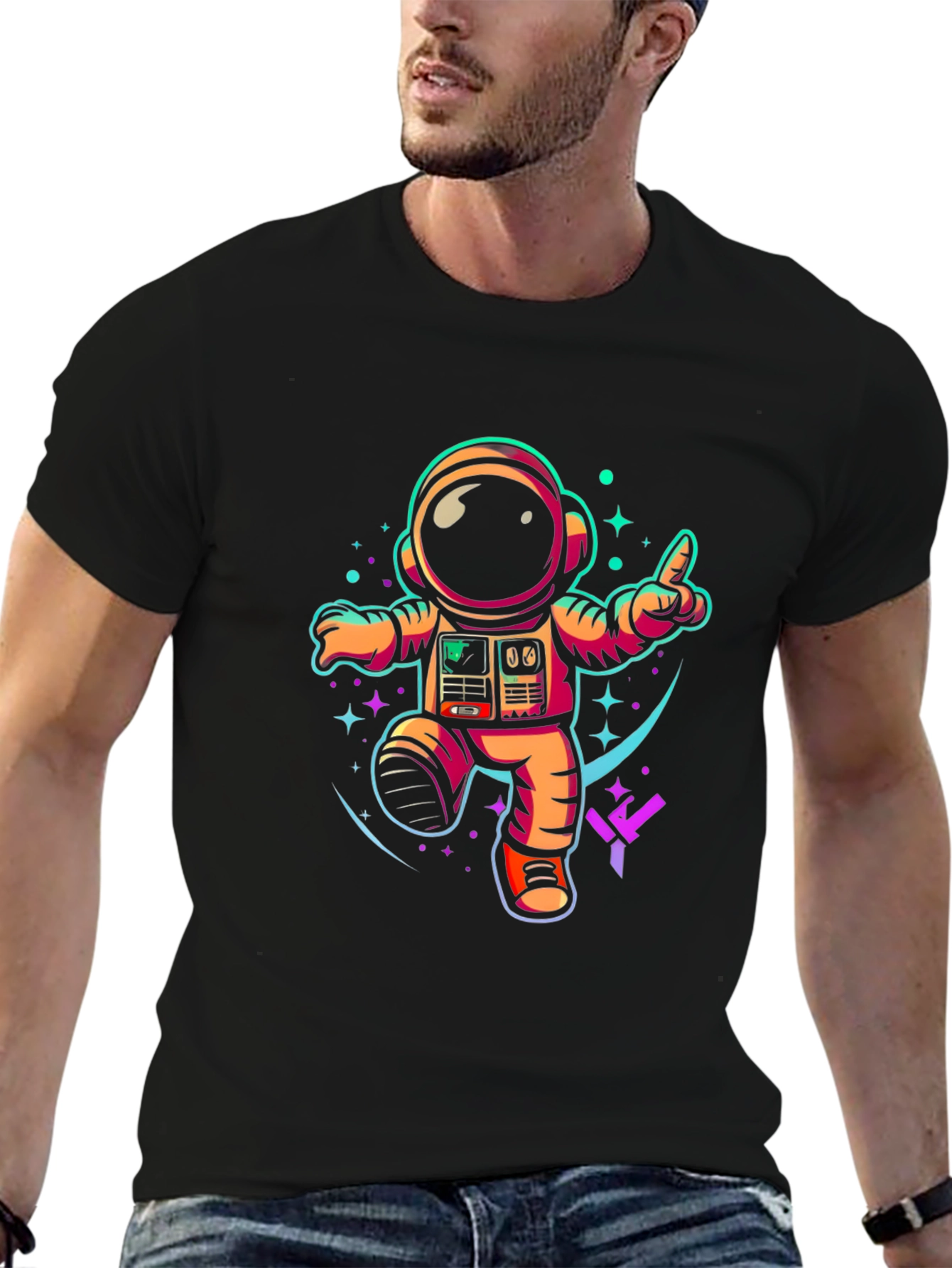 Black Astronaut Graphic T-Shirt - Cool Space Design view 6