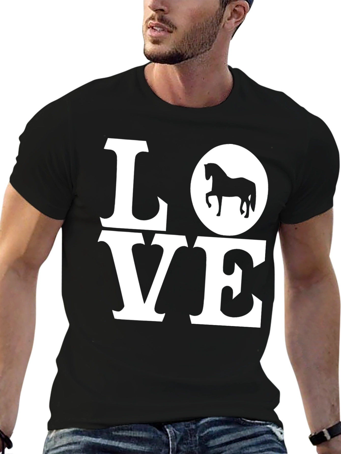 Black Love Horse Graphic T-Shirt - Black Casual Tee view 6