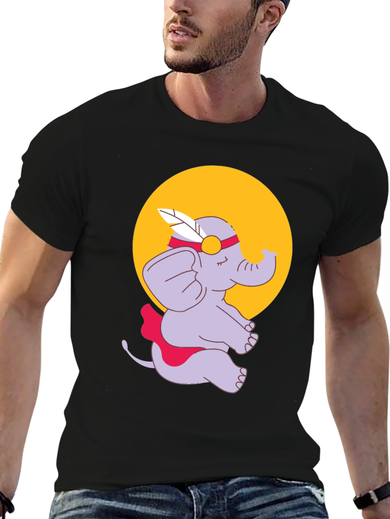 Black Elephant Cartoon T-Shirt - Black view 6