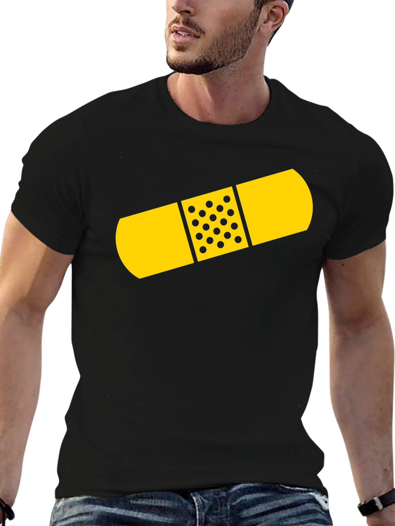 Black Funny Bandage Graphic Tee - Unisex Black T-Shirt view 6