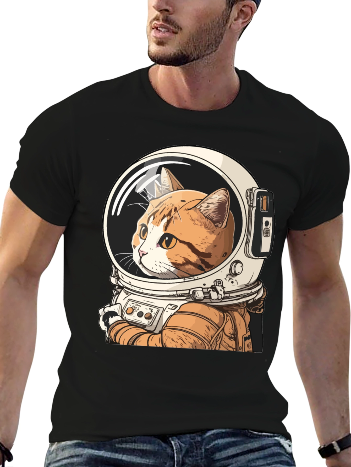 Black Cat Astronaut Graphic T-Shirt view 6