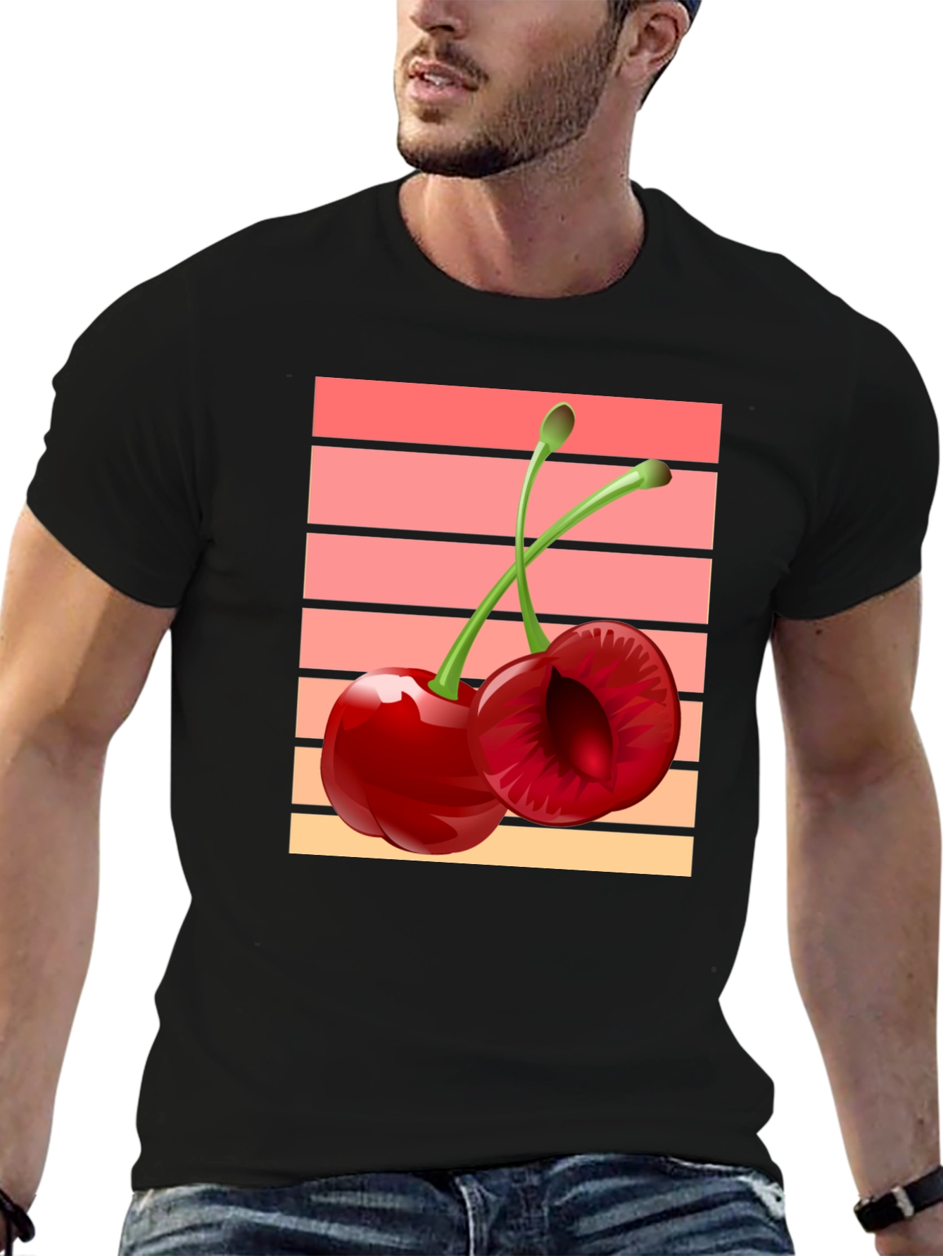 Black Retro Cherry Graphic Black T-Shirt view 6