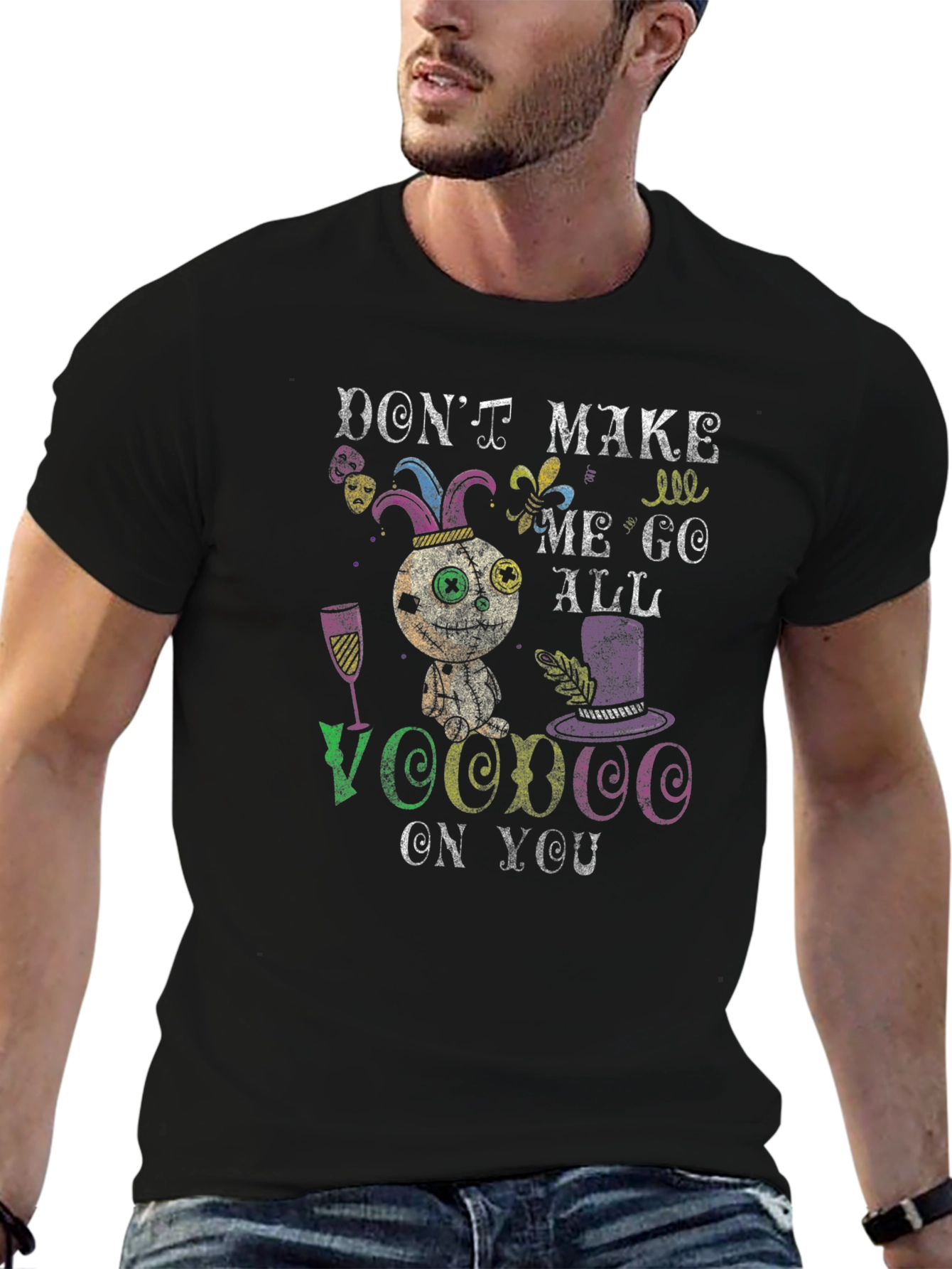Black Voodoo Doll Graphic Tee - Don't Make Me Go All Voodoo On You! view 6