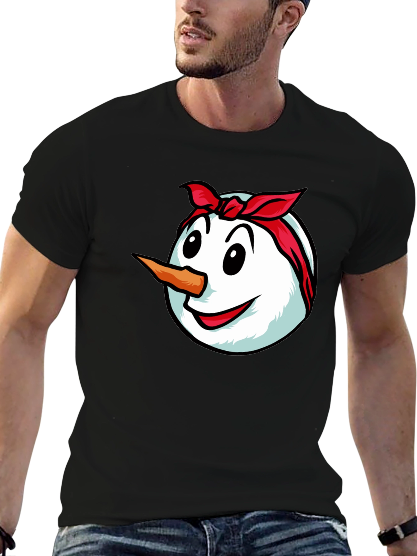 Black Funny Snowman Graphic Tee - Bandana Design view 6