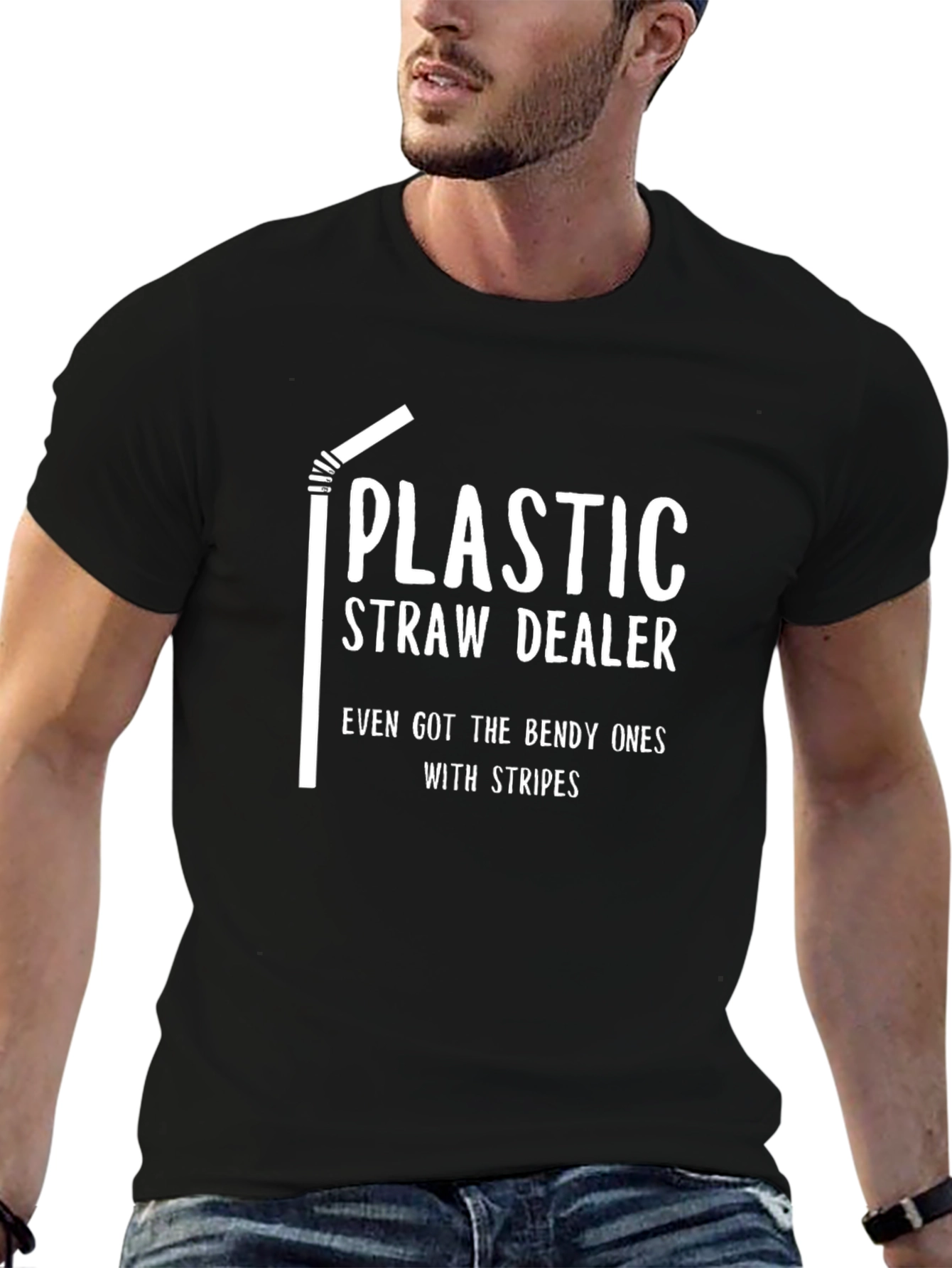 Black Plastic Straw Dealer T-Shirt - Funny Graphic Tee view 6