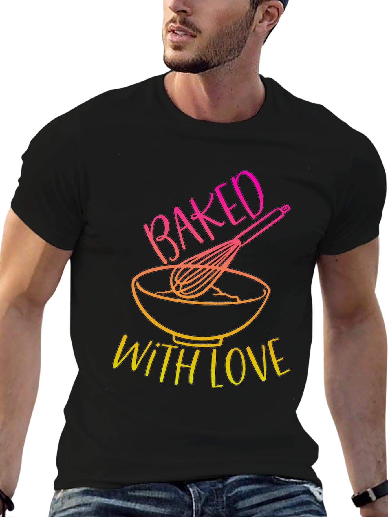 Black Baked With Love T-Shirt - Kitchen & Baking Design view 6