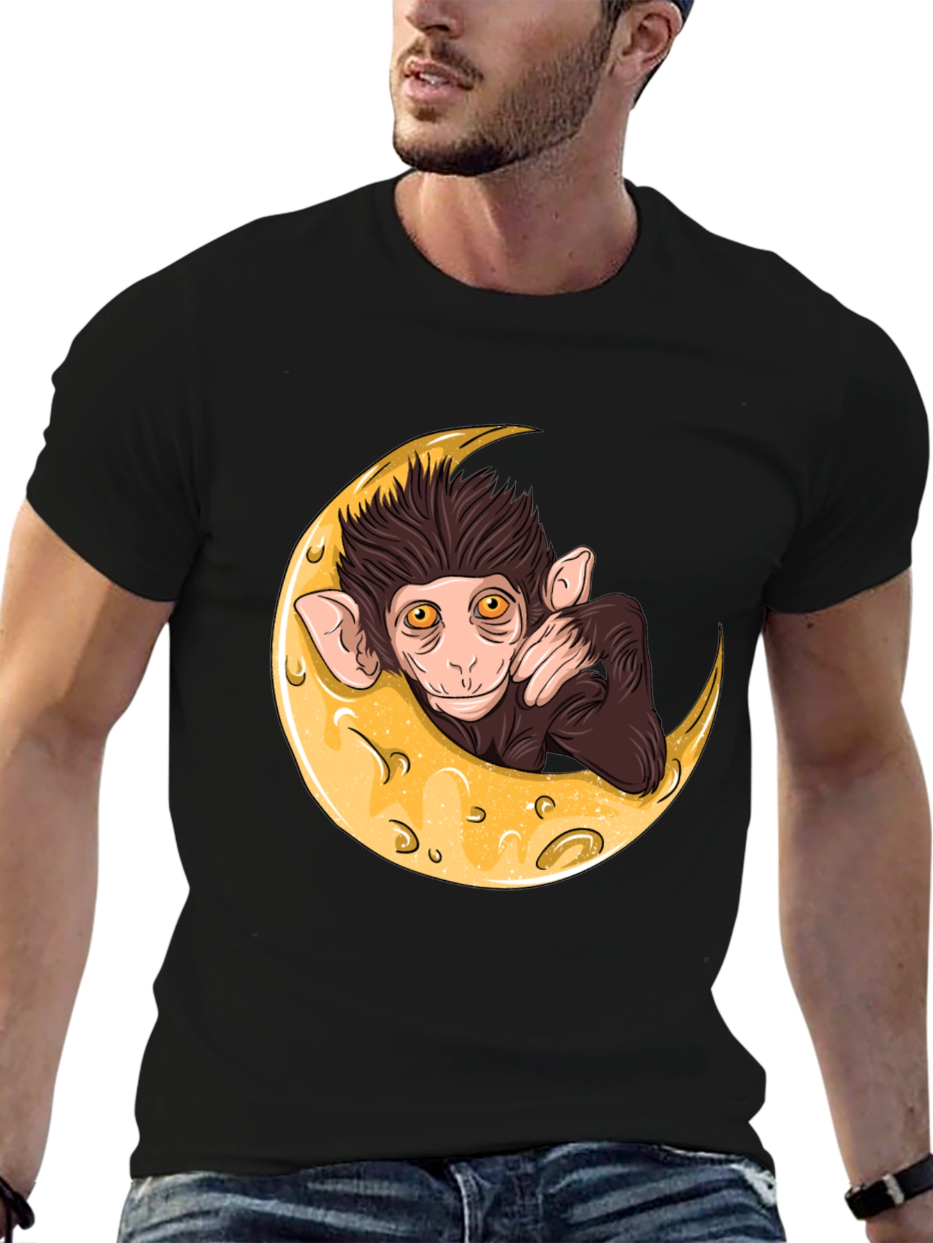 Black Monkey on the Moon Graphic T-Shirt view 6