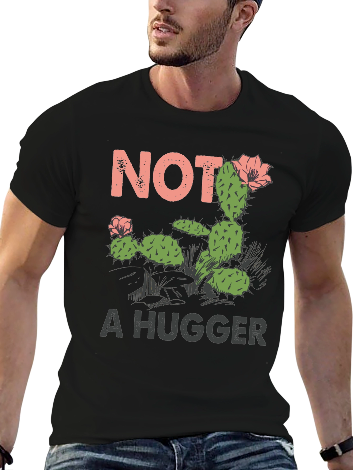 Black Not a Hugger Cactus Graphic T-Shirt view 6