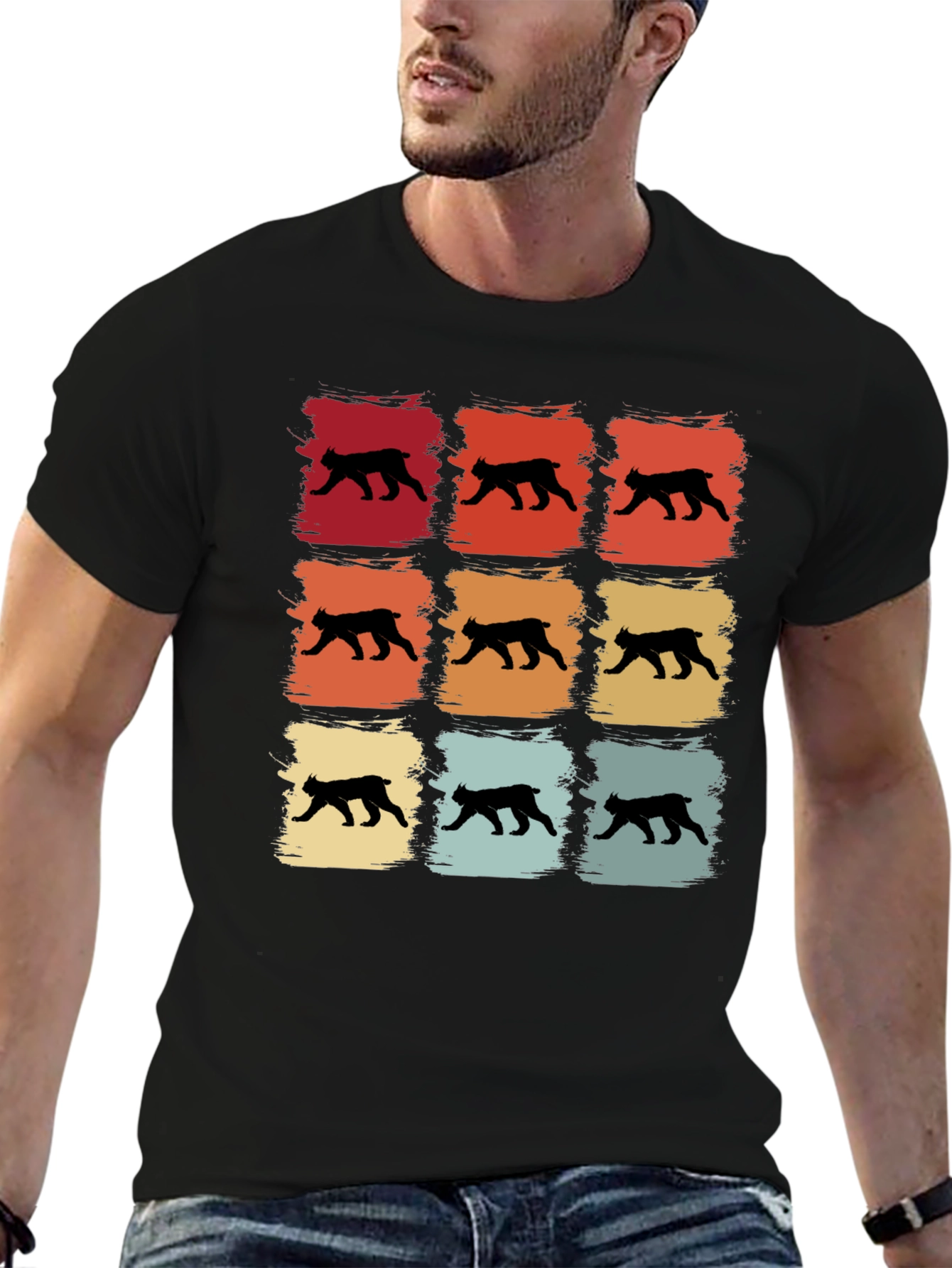 Black Retro Bobcat Silhouette Graphic T-Shirt view 6