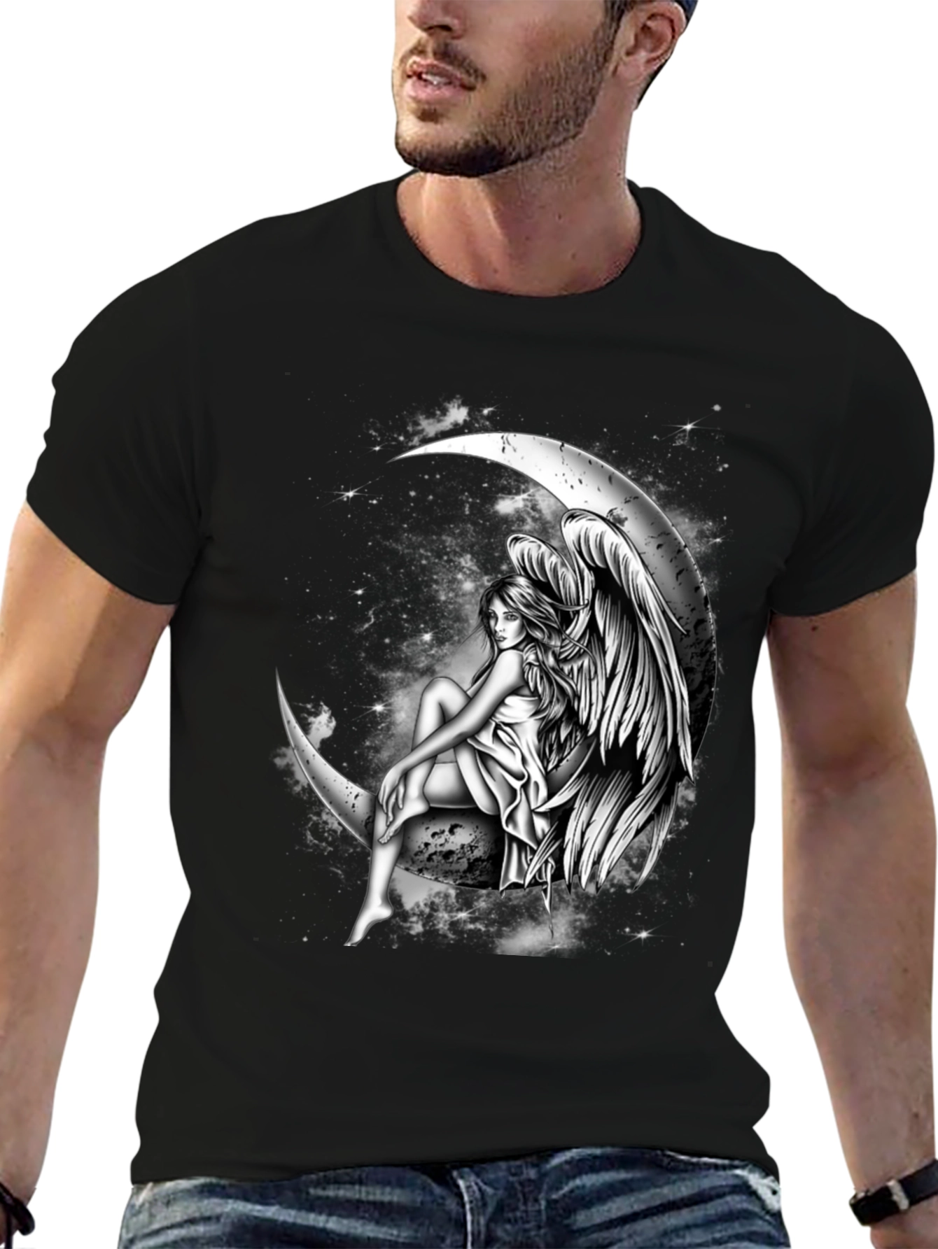Black Moon Angel Graphic Tee - Dark T-Shirt view 6