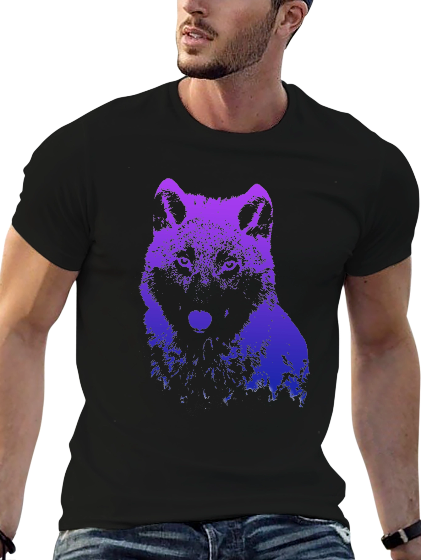 Black Wolf Graphic T-Shirt - Gradient Design view 6