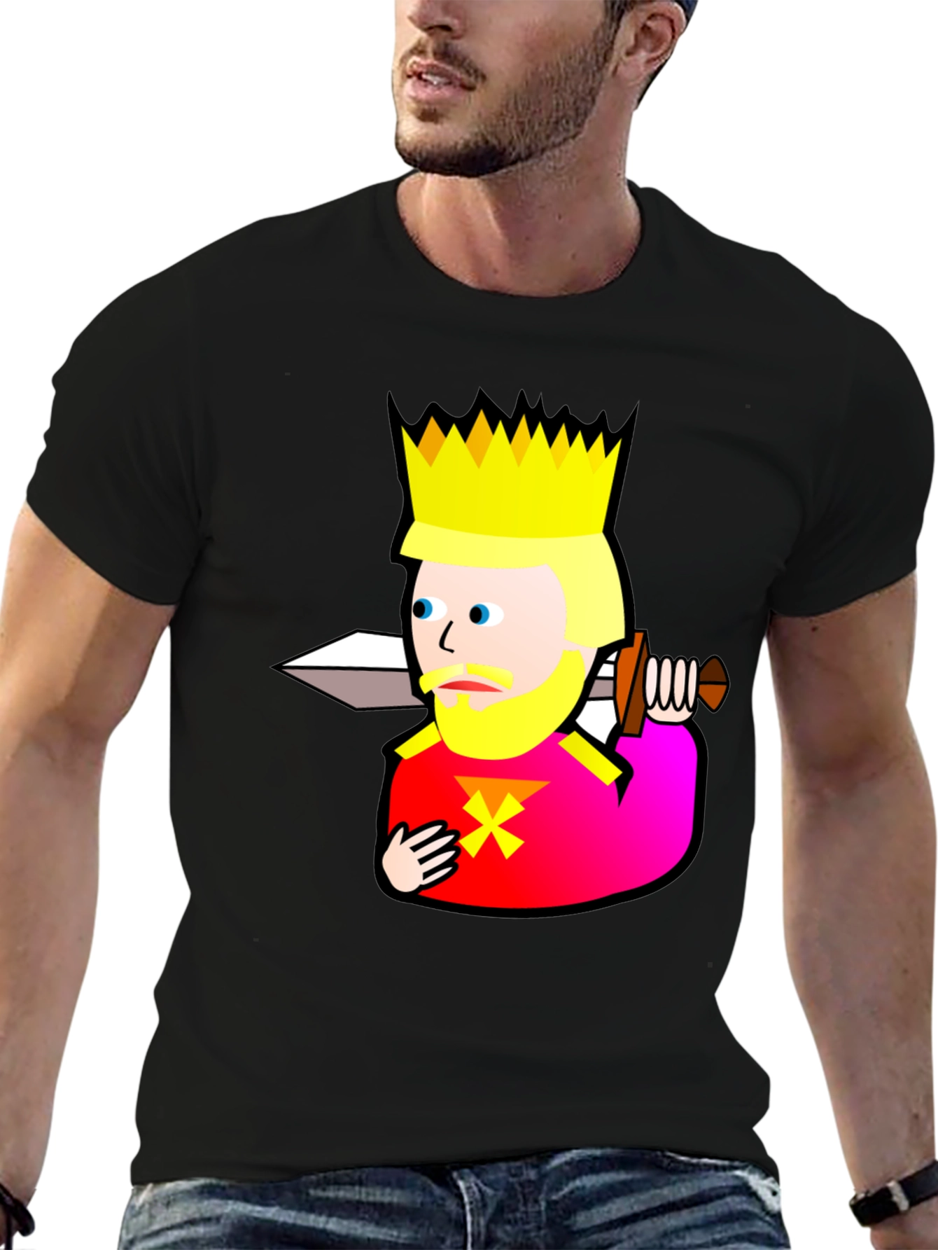 Black King Graphic T-Shirt - Black Cotton Tee view 6