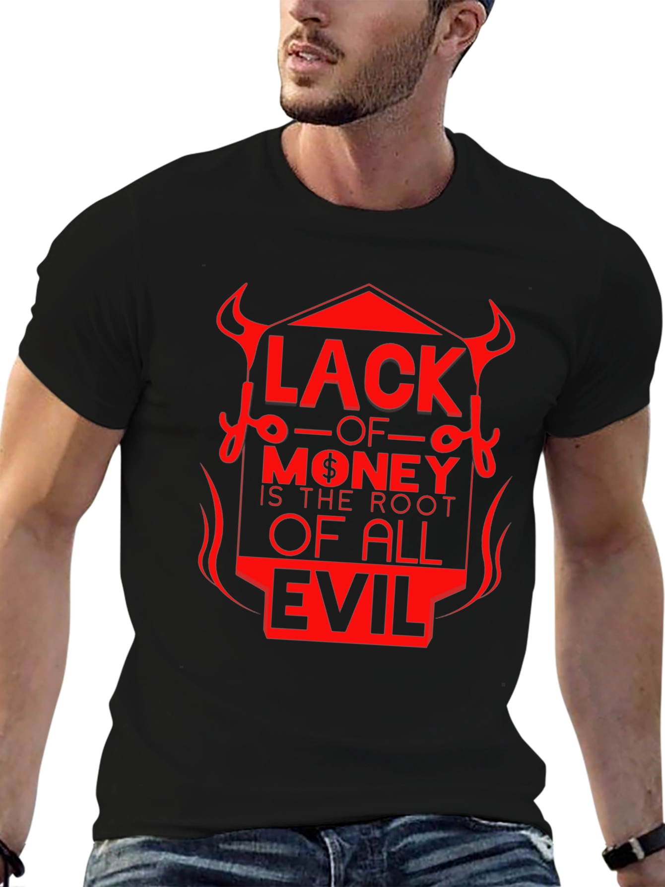Black Lack of Money Evil Tee - Stylish Graphic T-Shirt view 6