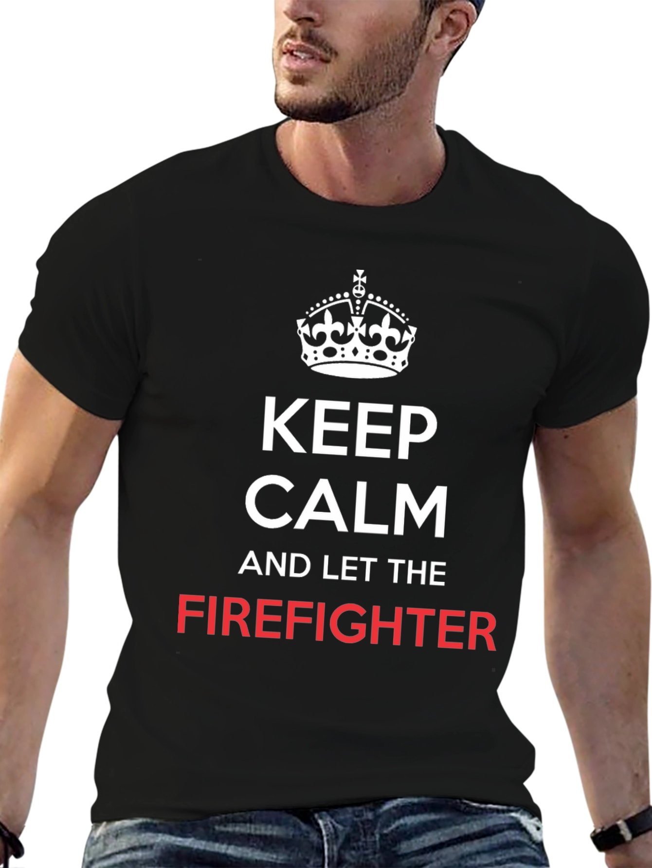 Black Keep Calm Firefighter Tee - Black Cotton T-Shirt view 6
