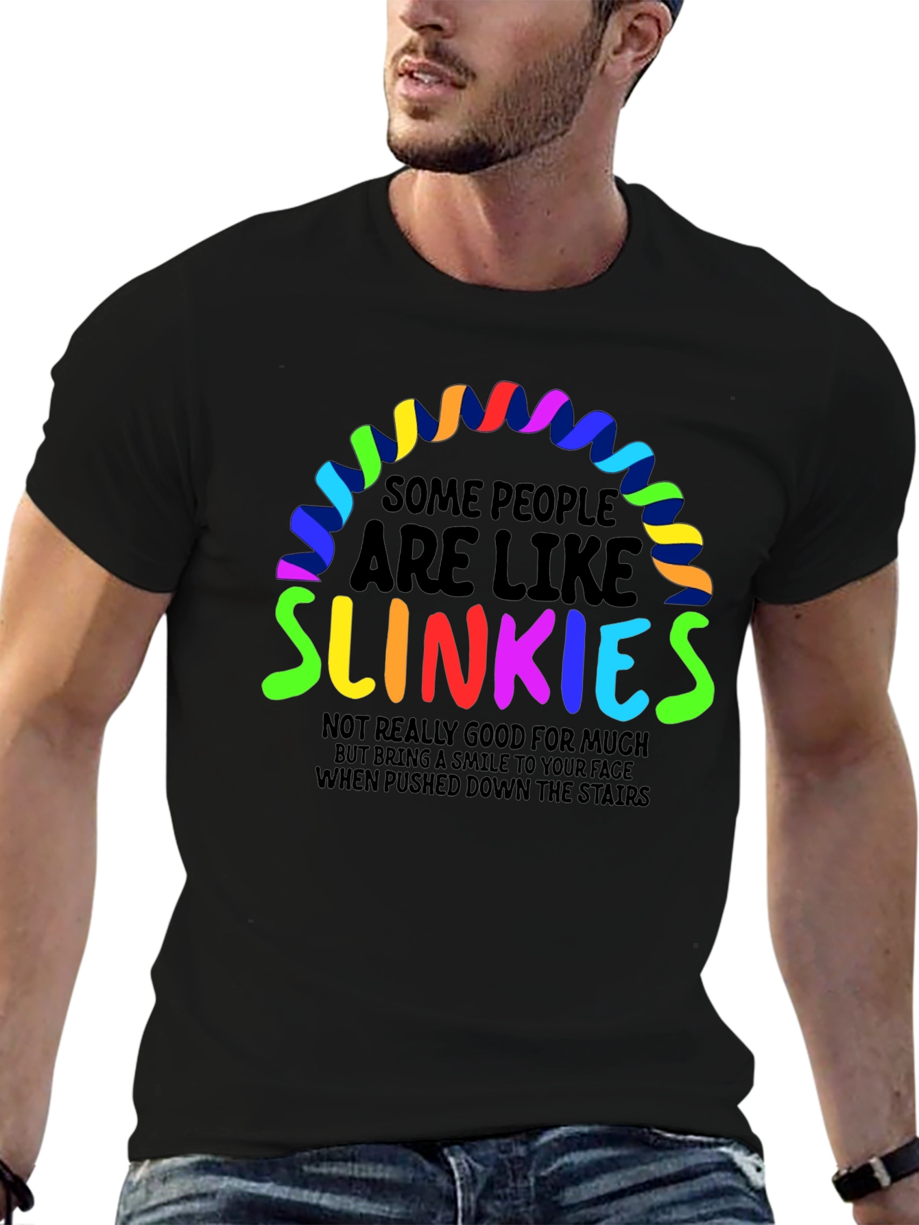 Black Slinkies Graphic Tee - Funny Quirky Humor T-Shirt view 6