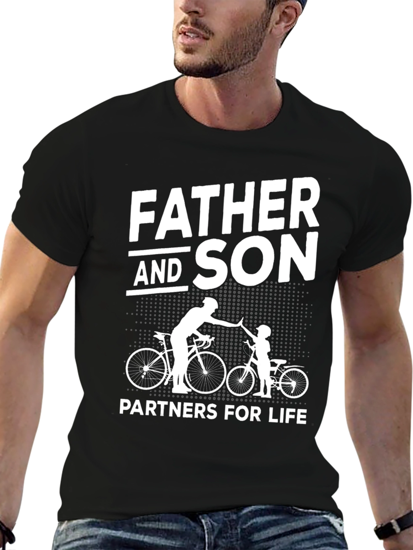 Black Father and Son Biking Partners T-Shirt view 6