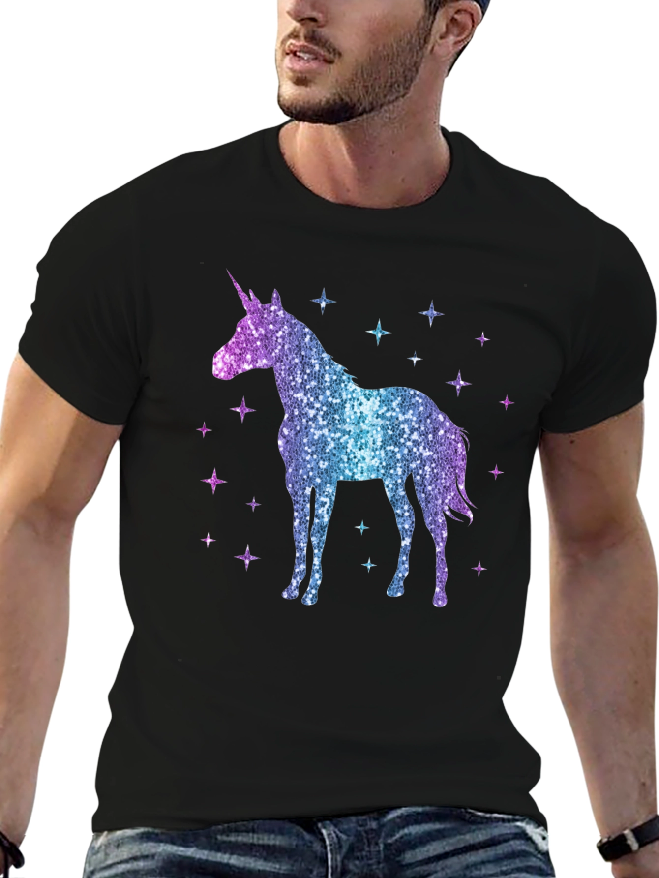 Black Sparkly Unicorn Graphic Tee - Magical Style view 6