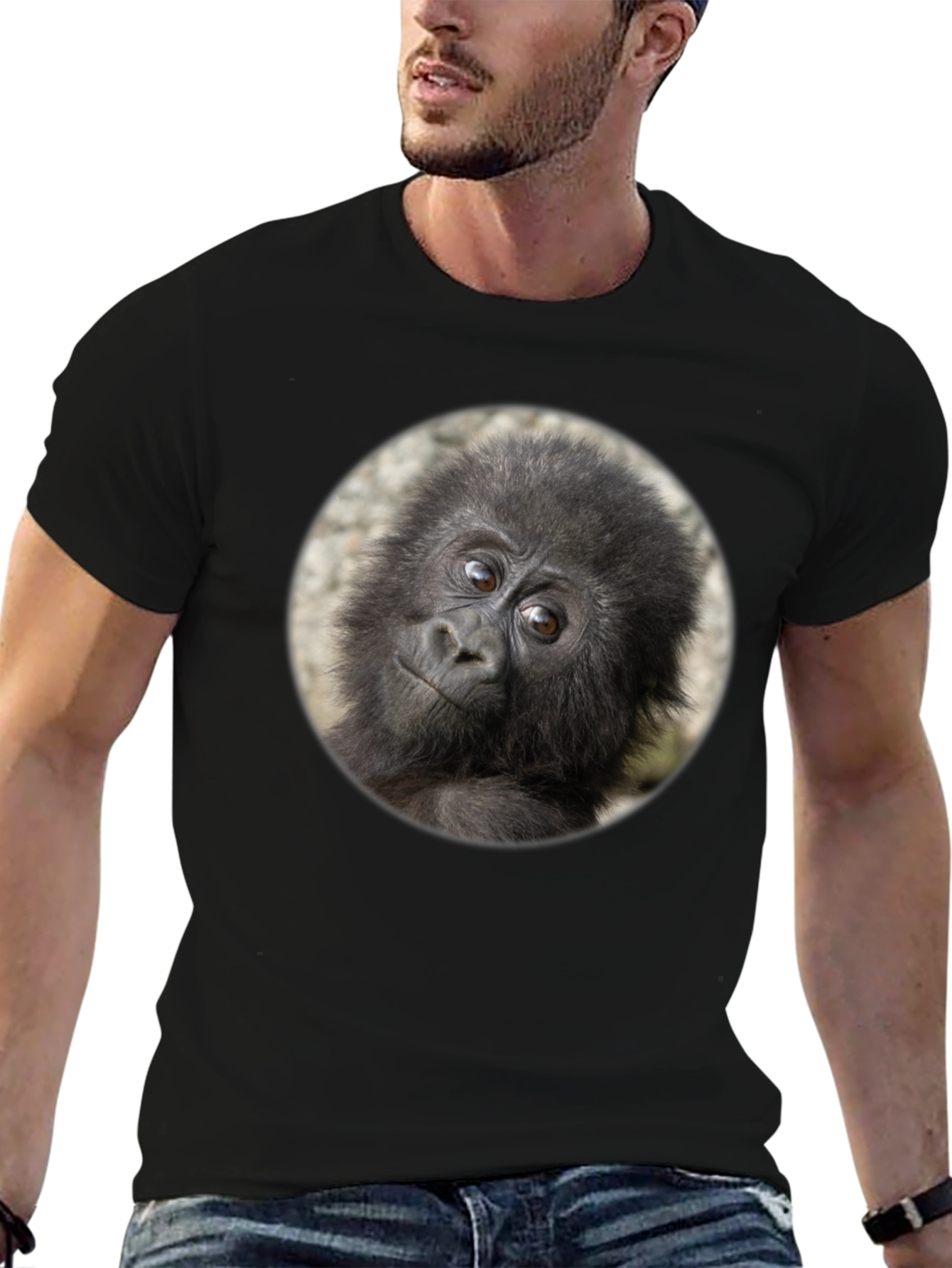 Black Cool Gorilla Portrait Black T-Shirt view 6