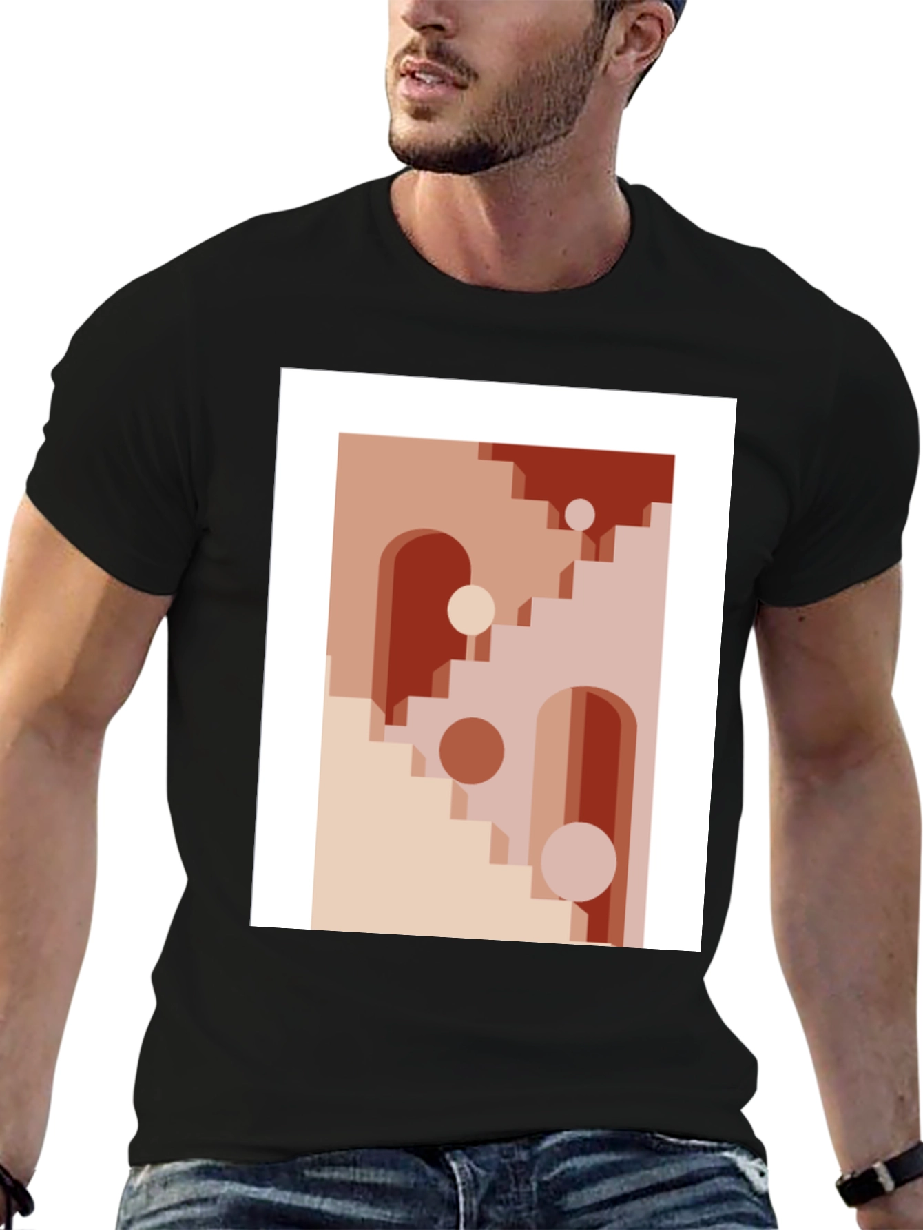 Black Abstract Geometric Graphic Print T-Shirt view 6