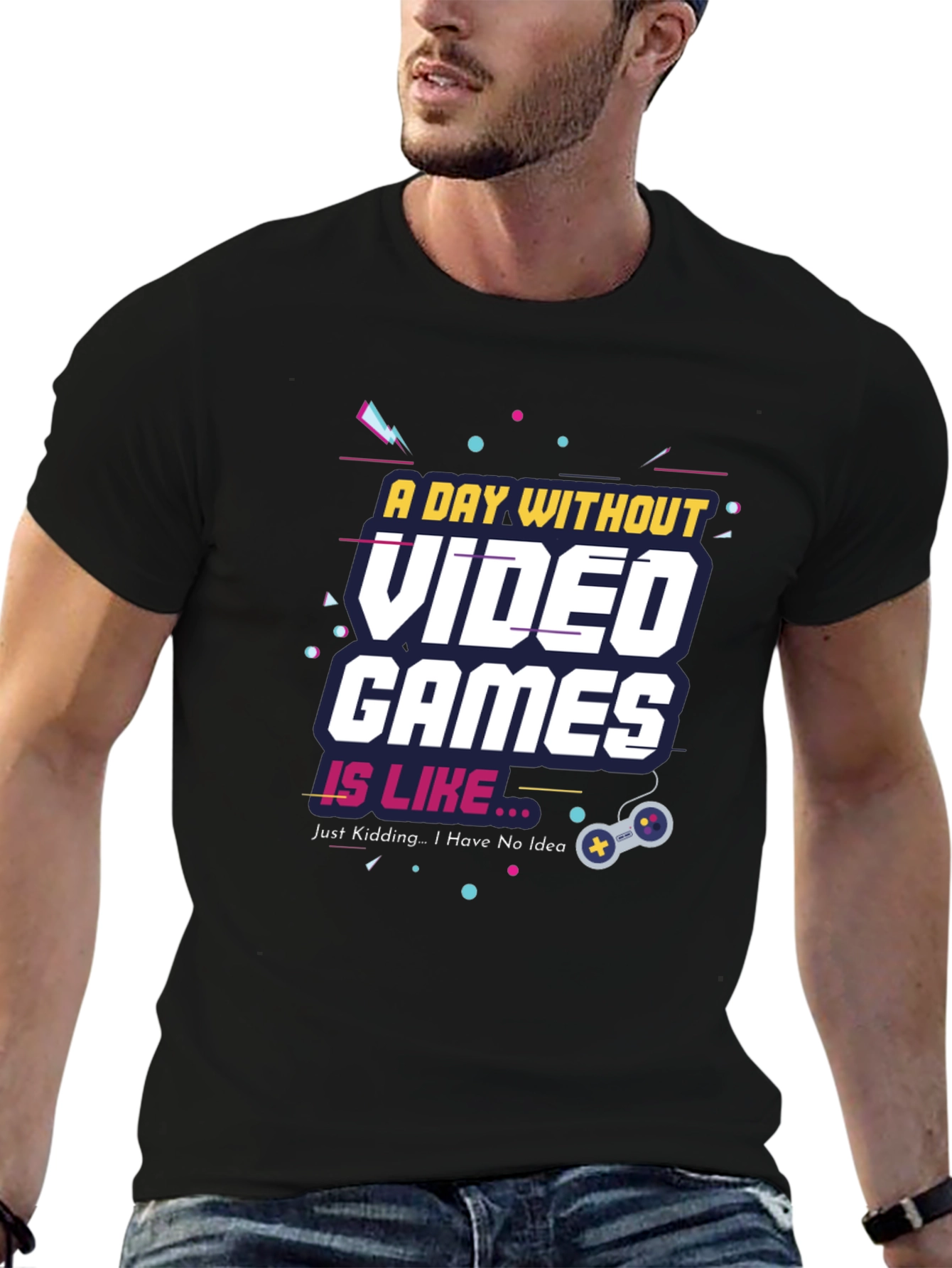 Black A Day Without Video Games Funny T-Shirt view 6