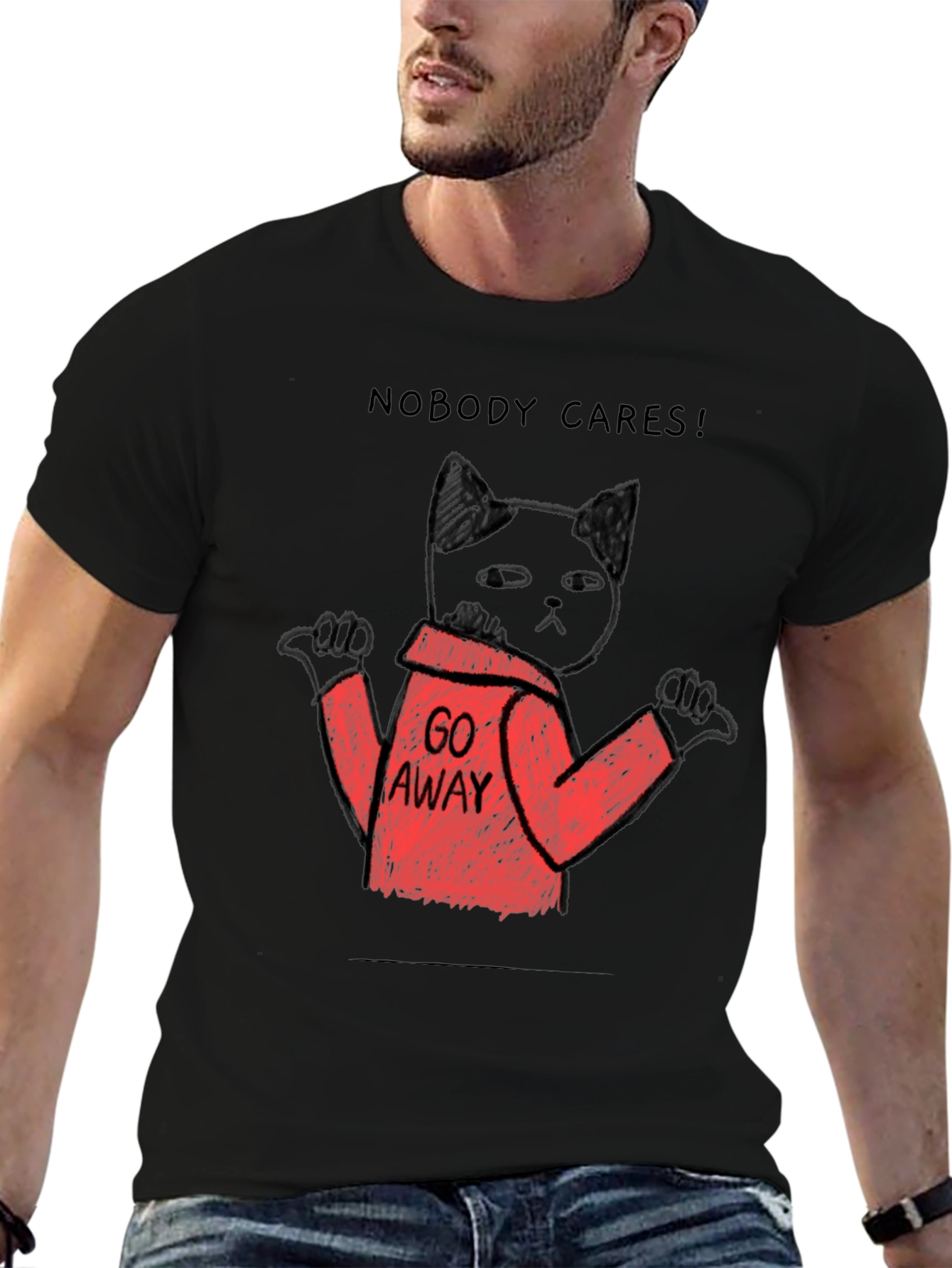 Black Nobody Cares Black Cat T-Shirt view 6