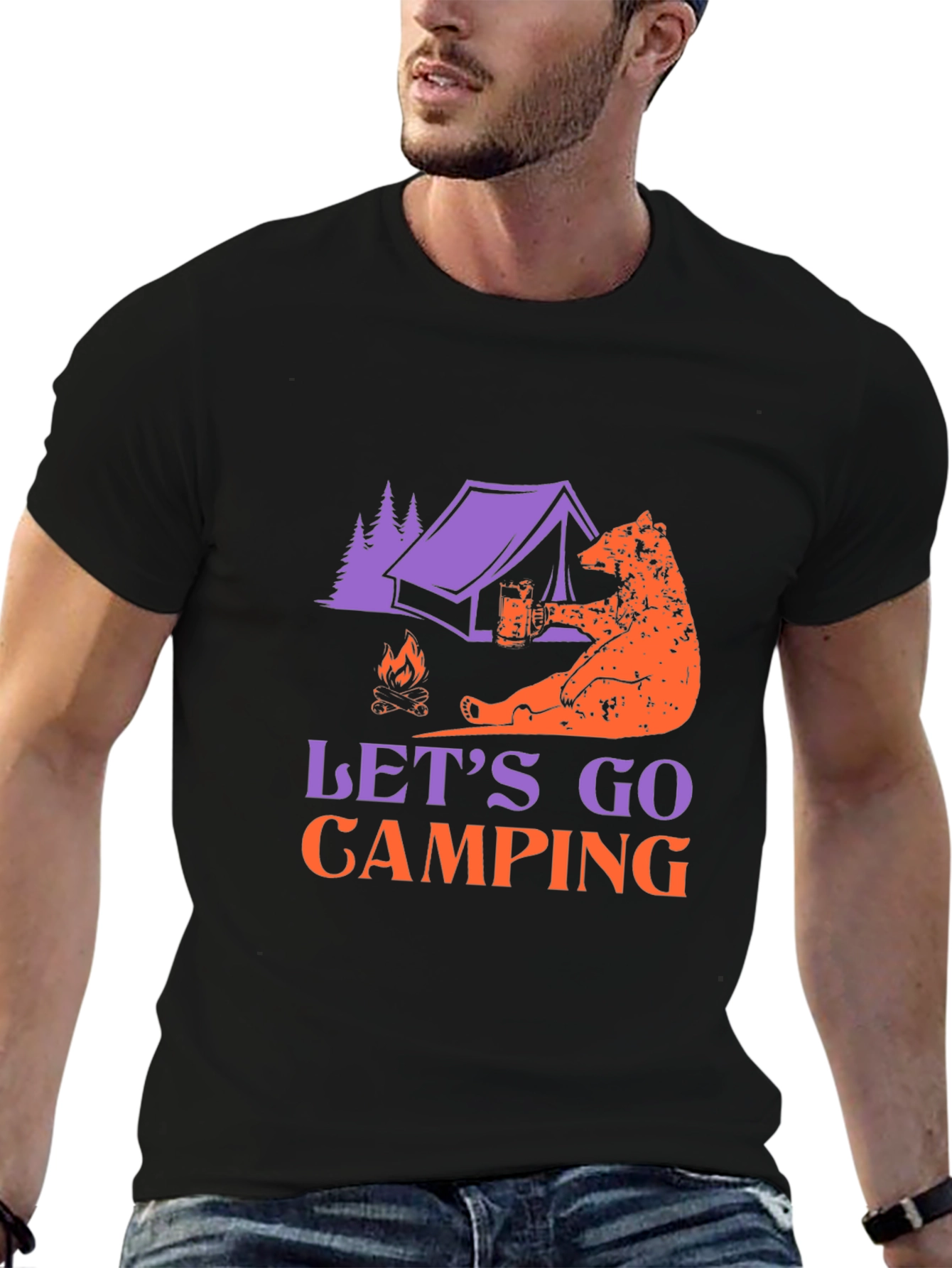 Black Camping Bear T-Shirt view 6