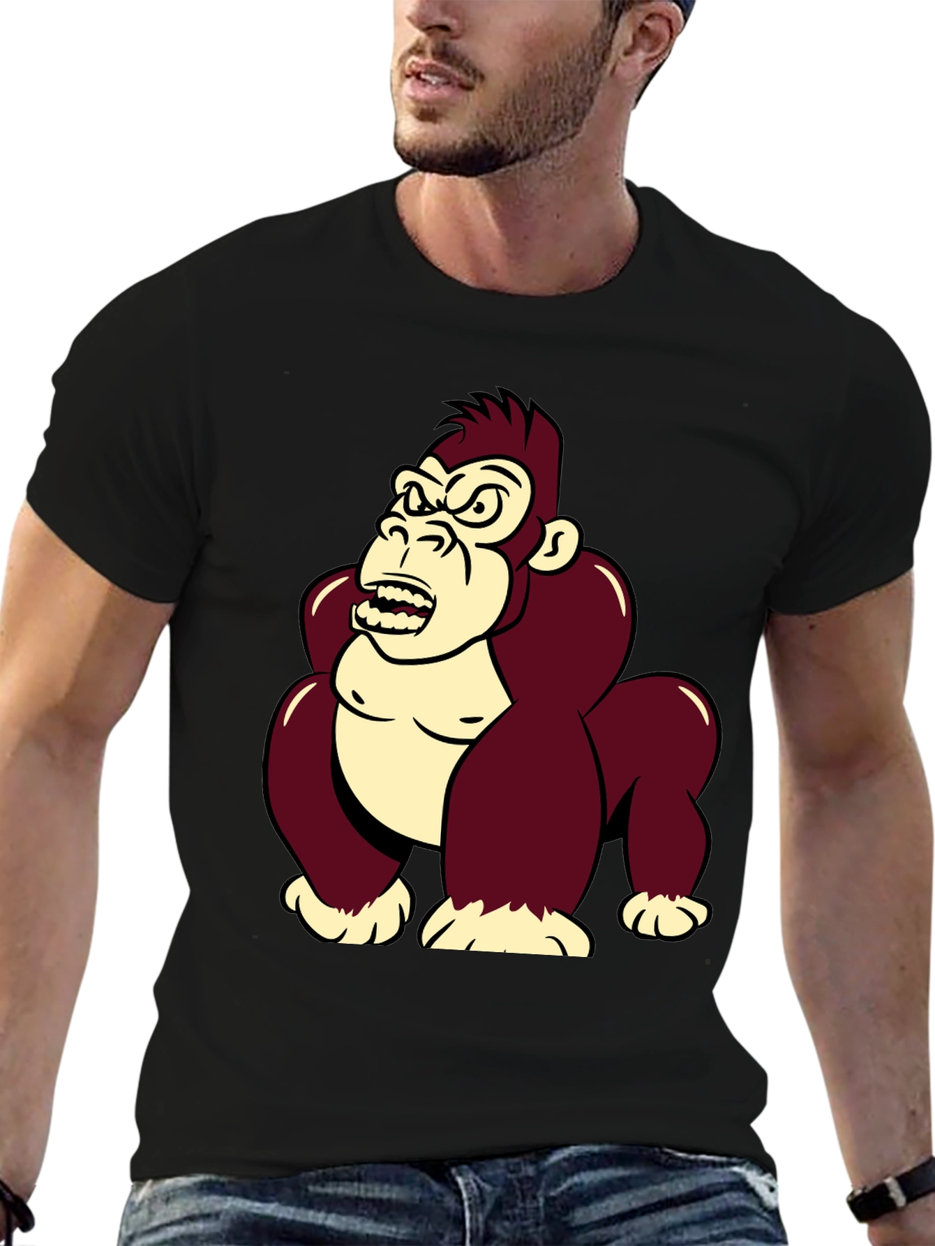 Black Angry Gorilla Graphic T-Shirt - Cool Cartoon Design view 6