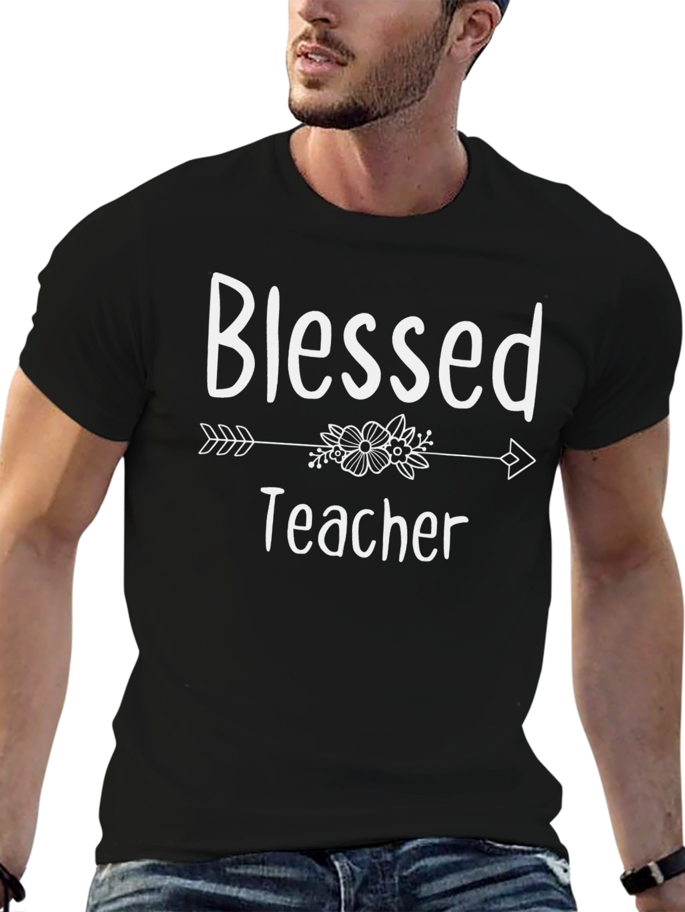Black Blessed Teacher Graphic Tee - Unisex Crew Neck view 6