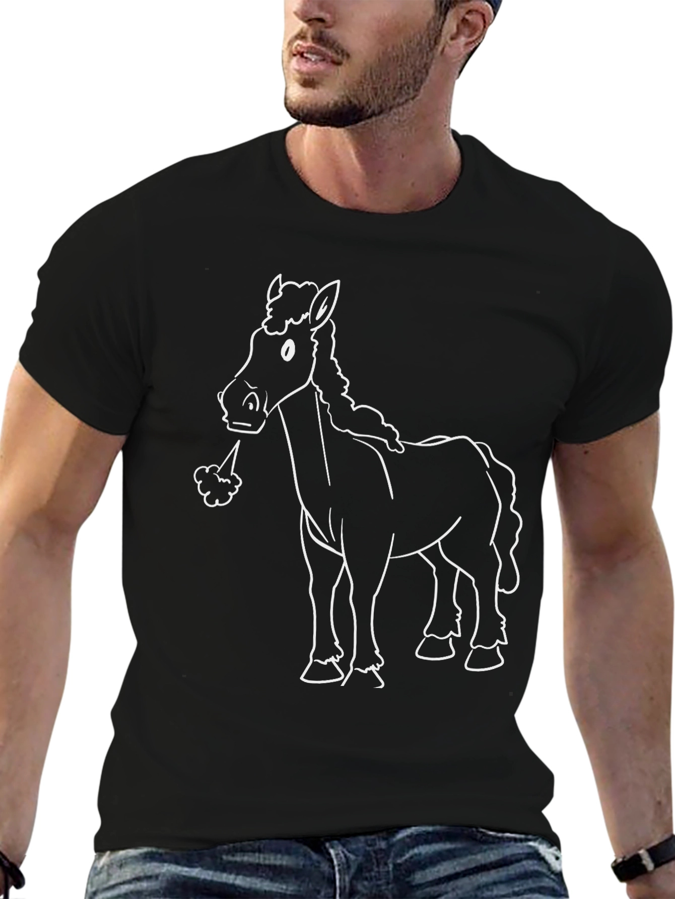 Black Funny Horse Graphic Tee - Black Cotton T-Shirt view 6