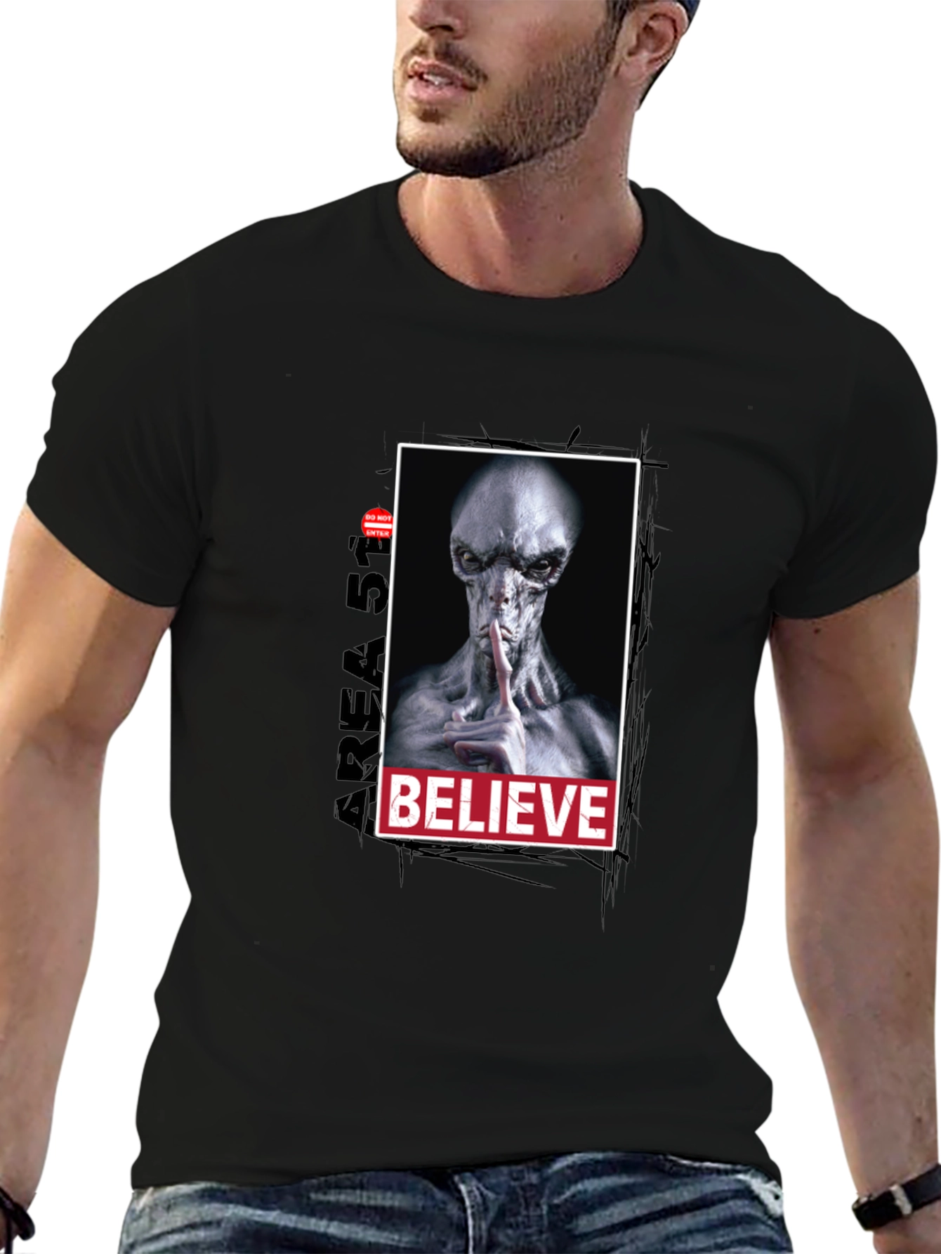 Black Area 51 Believe Alien Graphic Tee view 6