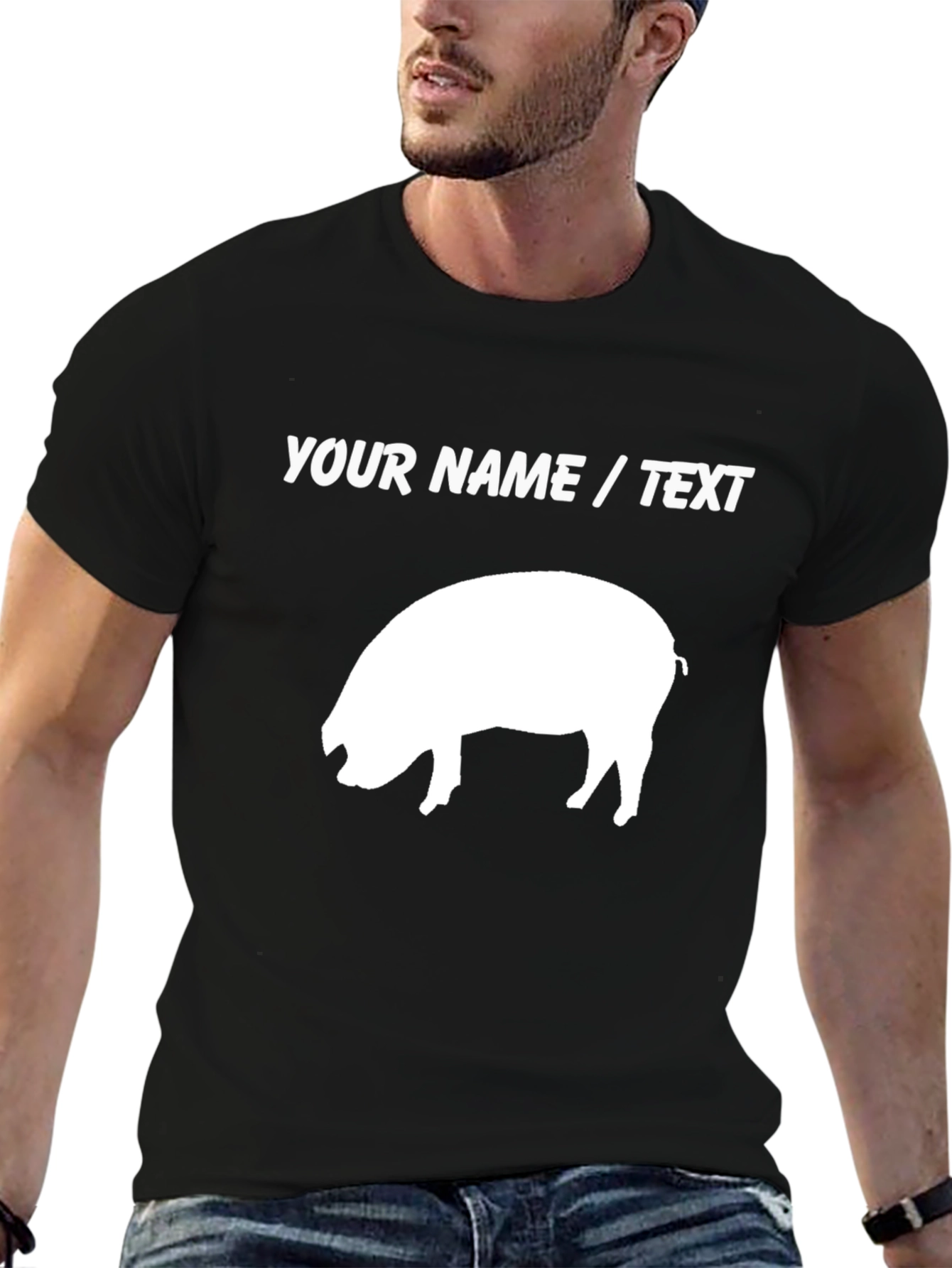 Custom Pig Graphic T-Shirt - Add Your Text! - 6